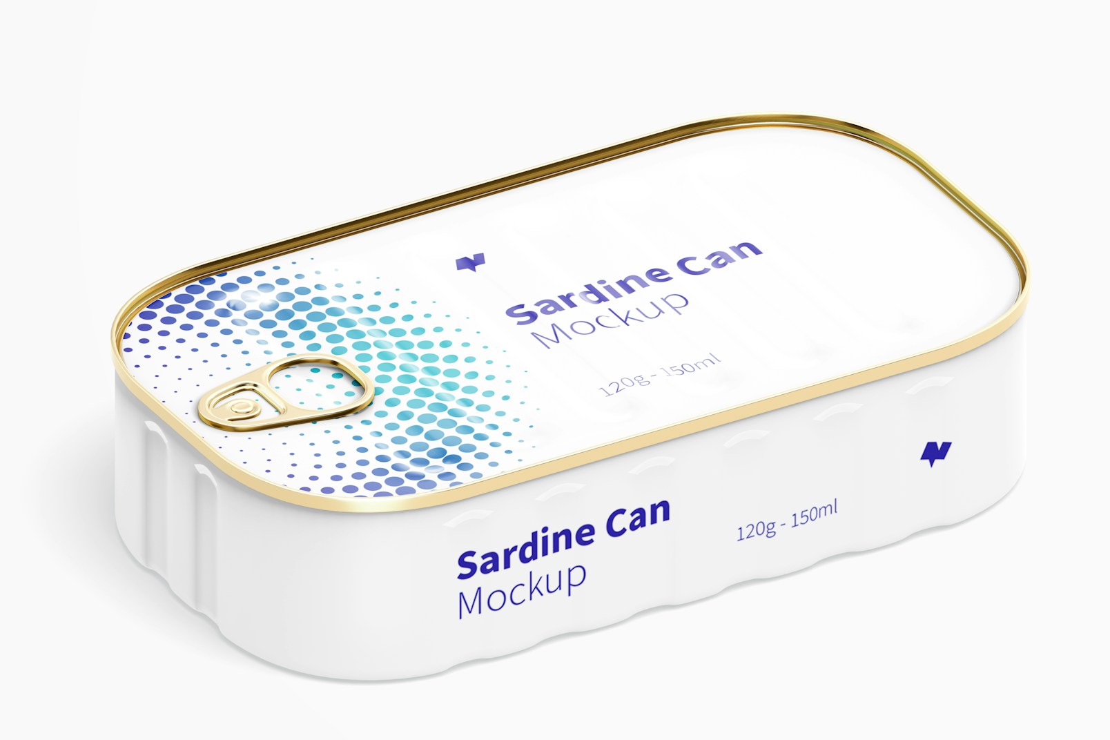 120g Sardine Can Mockup, Isometric Right View