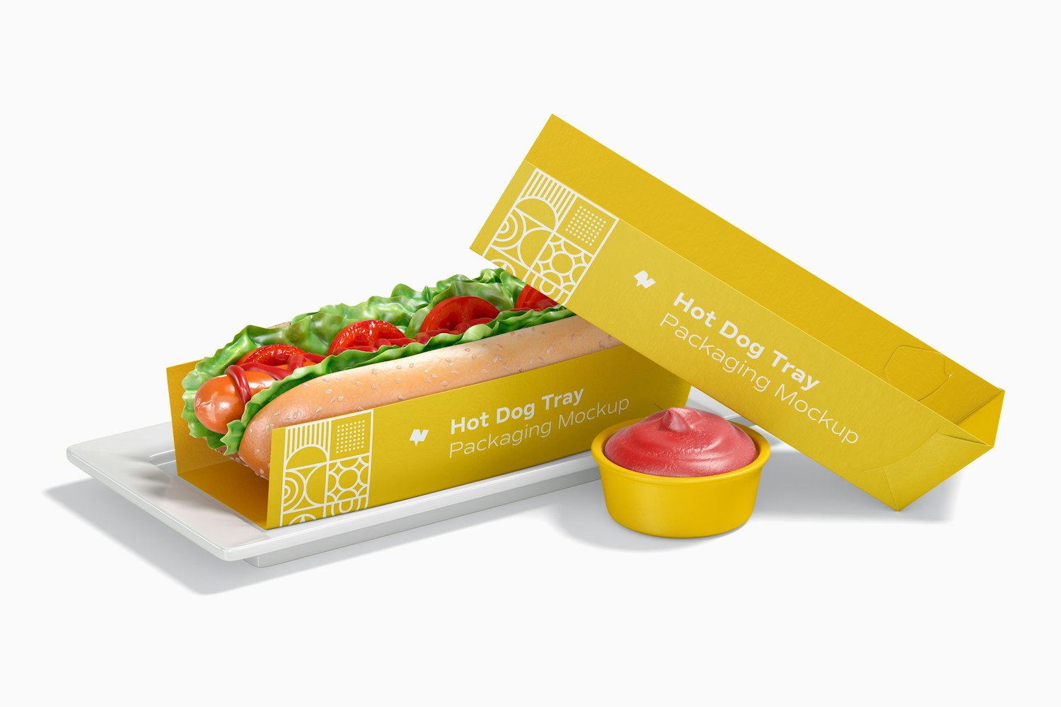 Hot Dog Tray Packaging Mockup, Front View