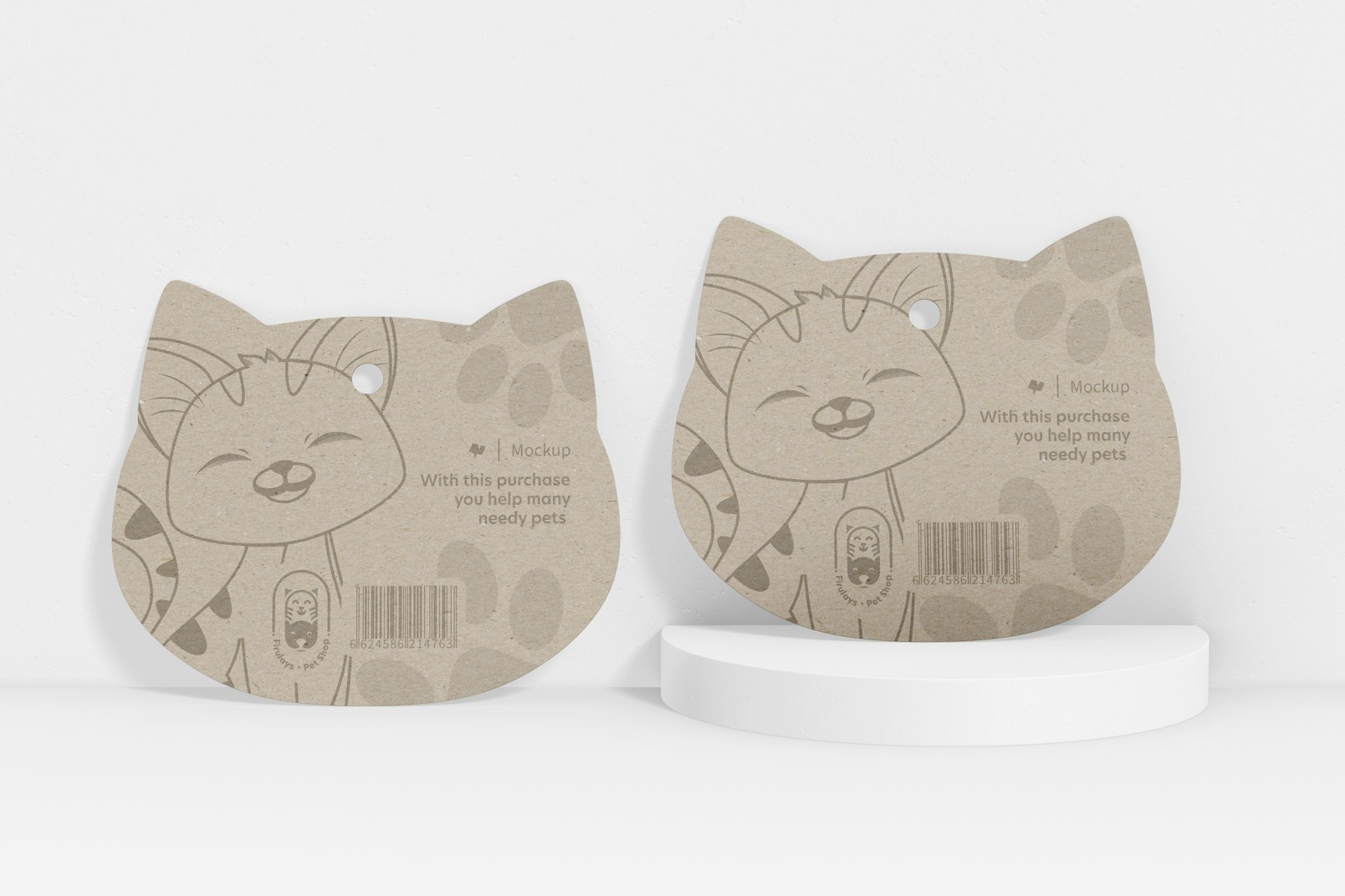 Cat Shaped Cardboard Tags Mockup, Front View