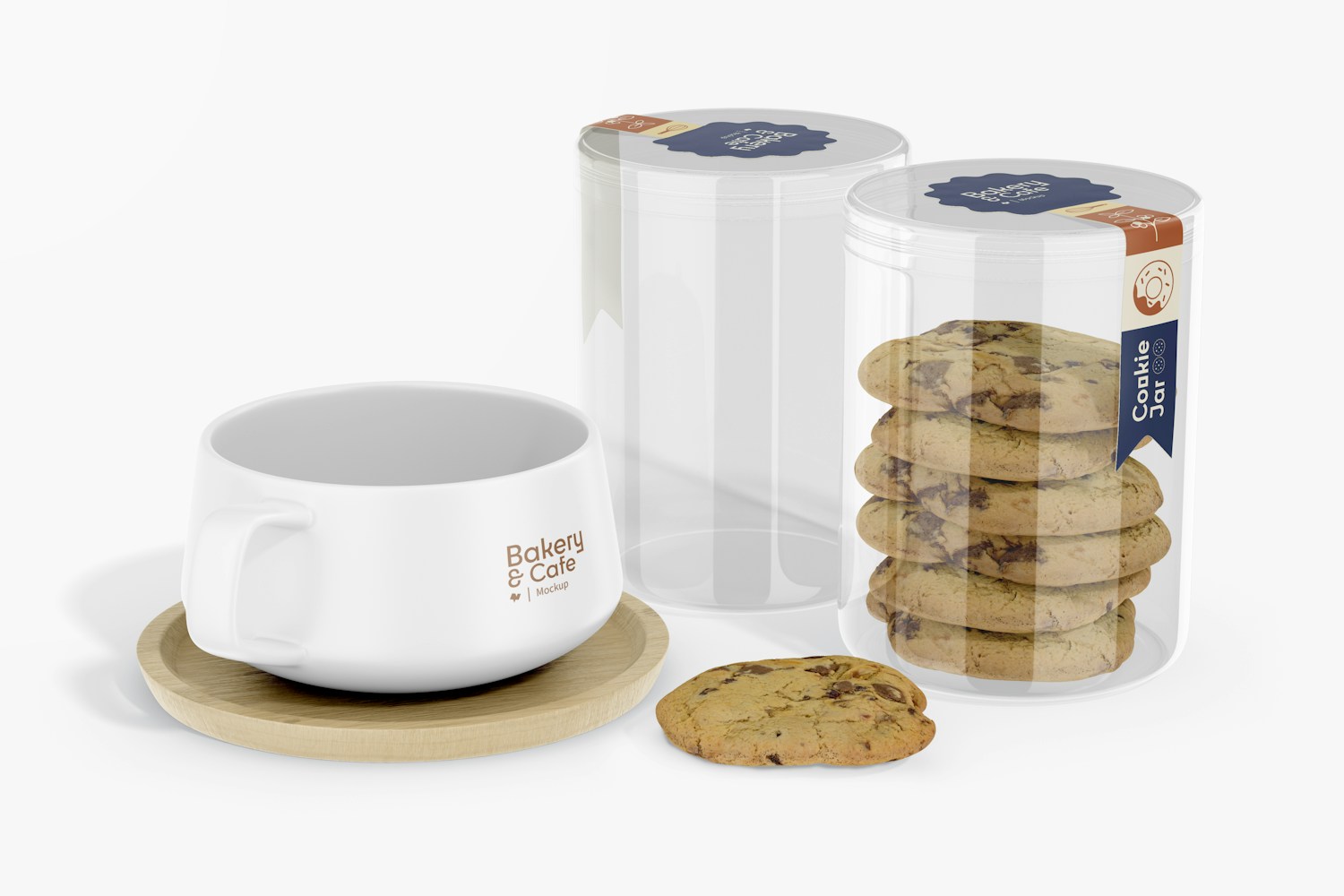 Cylindrical Cookie Jars Mockup, Left View