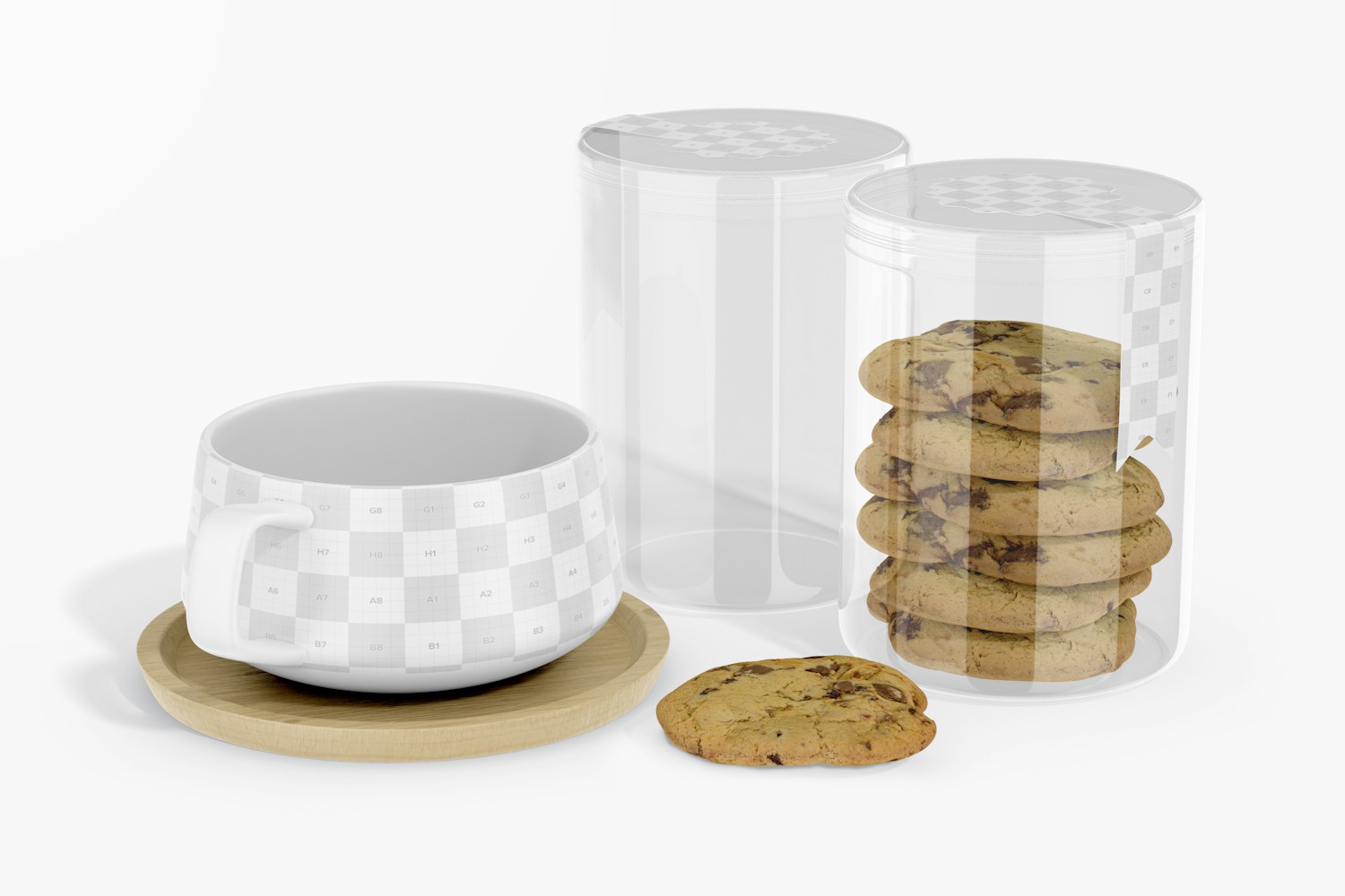 Cylindrical Cookie Jars Mockup, Left View