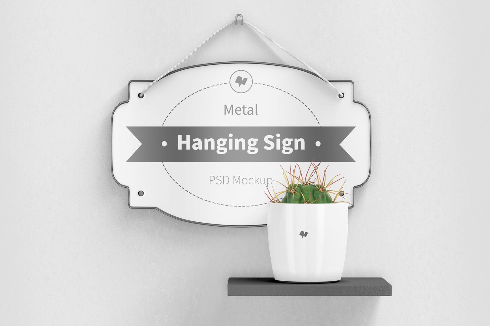 Metal Hanging Sign Mockup, Front View 02