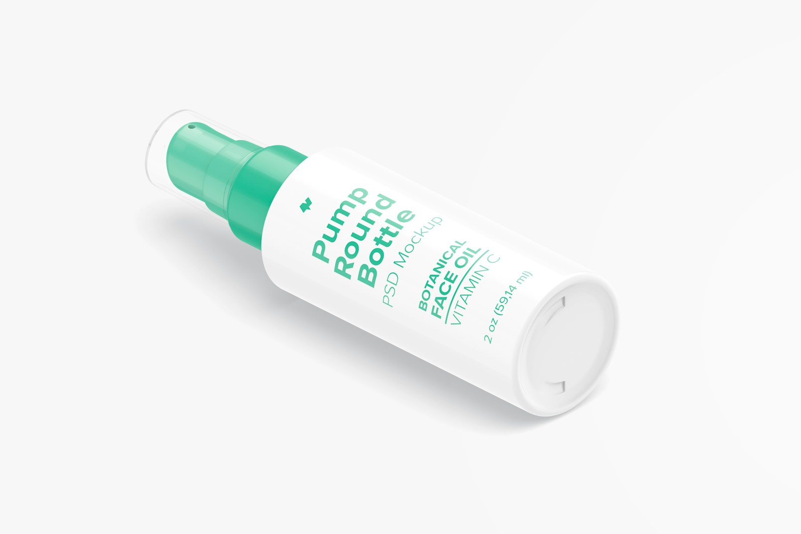 2 oz Pump Round Bottle Mockup, Isometric Right View