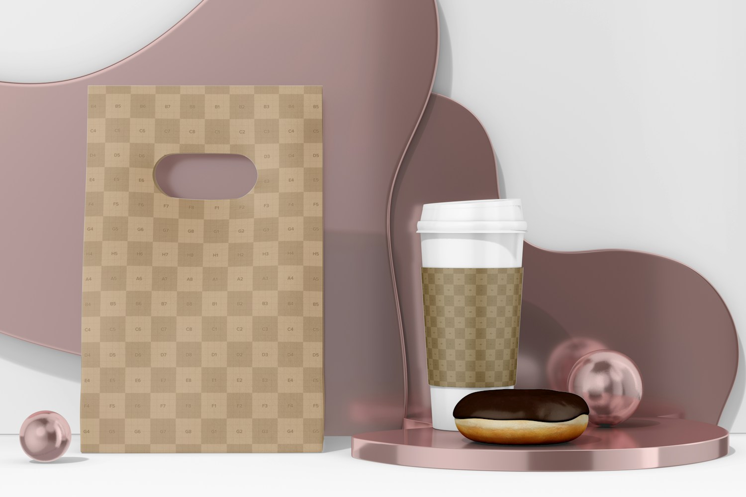 Paper Bag with Cup Mockup, Front View