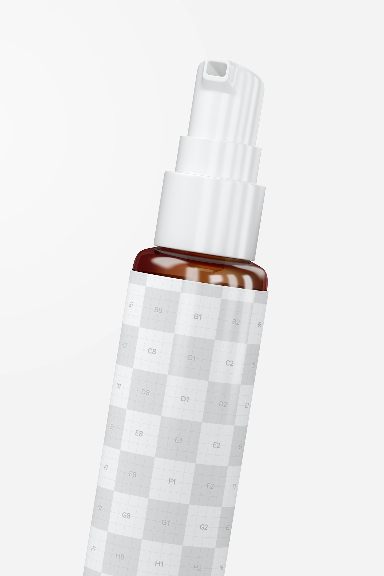Maqueta PSD de Botella Amber PET con Bomba de 1 oz, Primer Plano