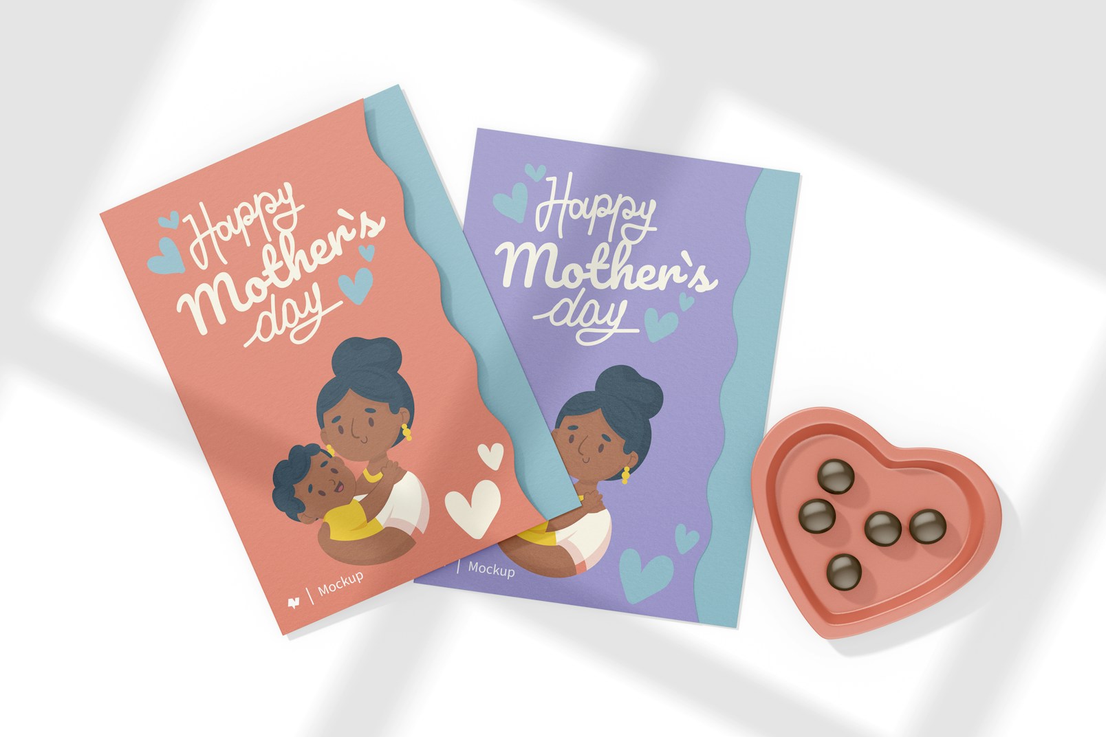 Mother’s Day Bi Fold Cards Mockup, Top View