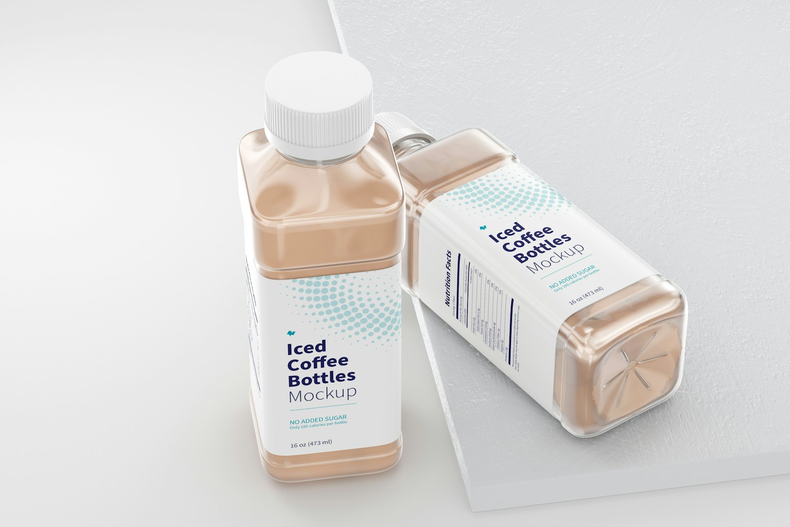 16 oz Iced Coffee Bottles Mockup, Standing and Dropped