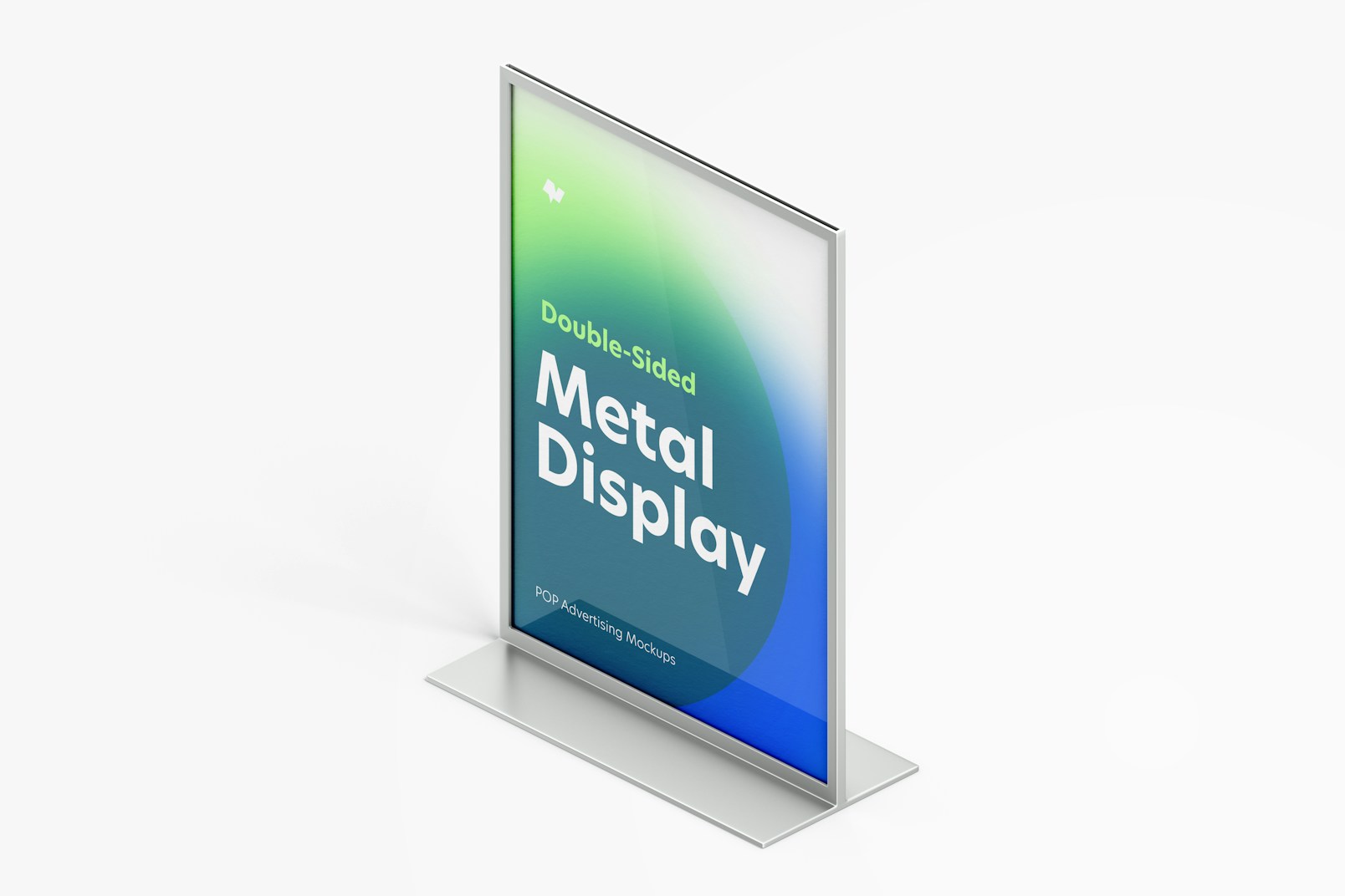 Double-Sided Poster Metal Desktop Display Mockup, Isometric Left View