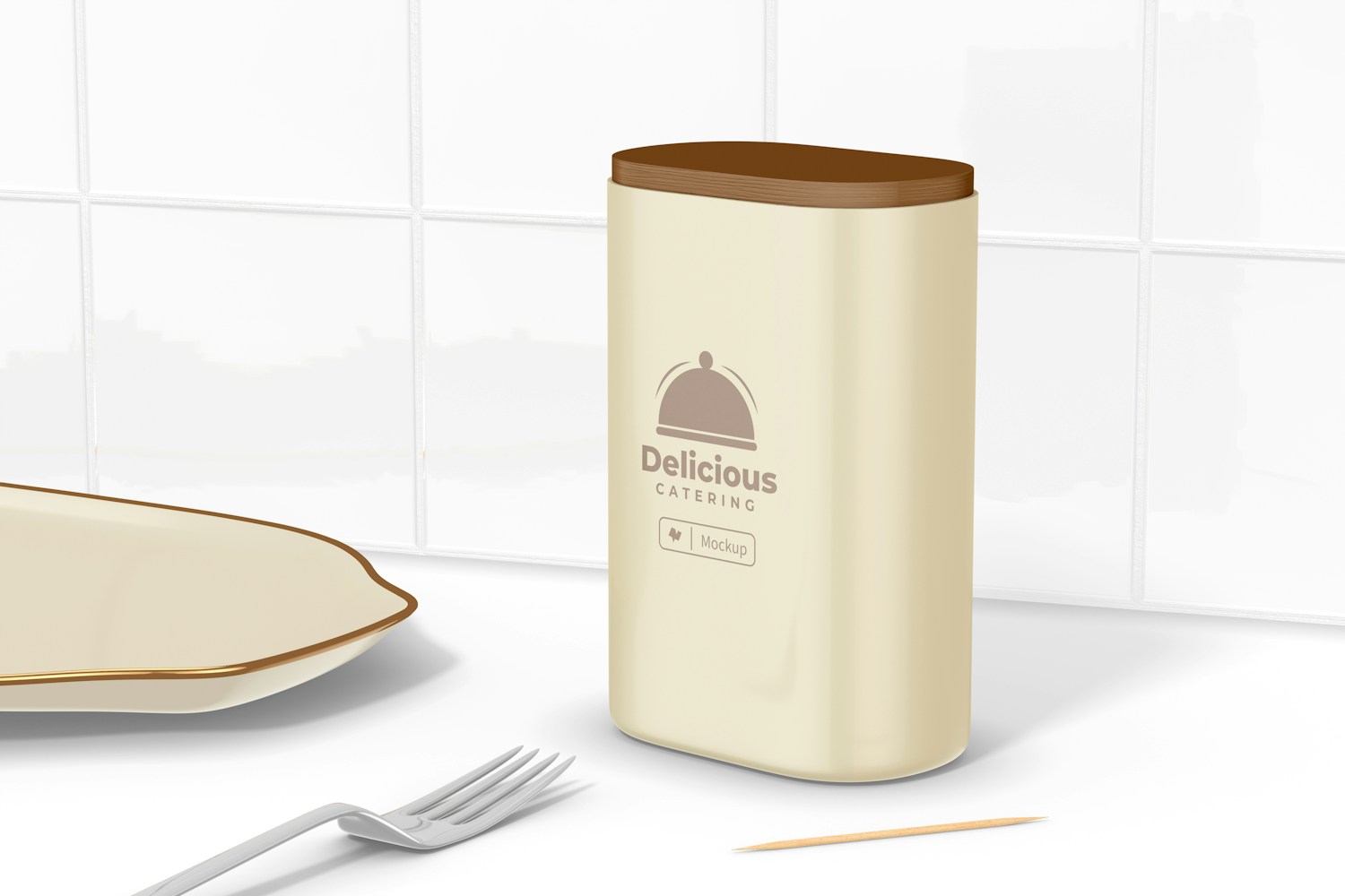 Plastic Toothpick Dispenser on Kitchen Mockup Plastic Toothpick Dispenser on Kitchen Mockup