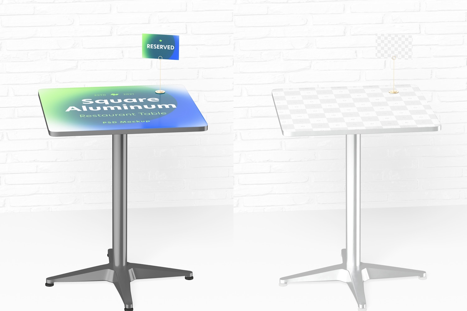 Square Aluminum Restaurant Table Mockup, Front View Square Aluminum Restaurant Table Mockup, Front View