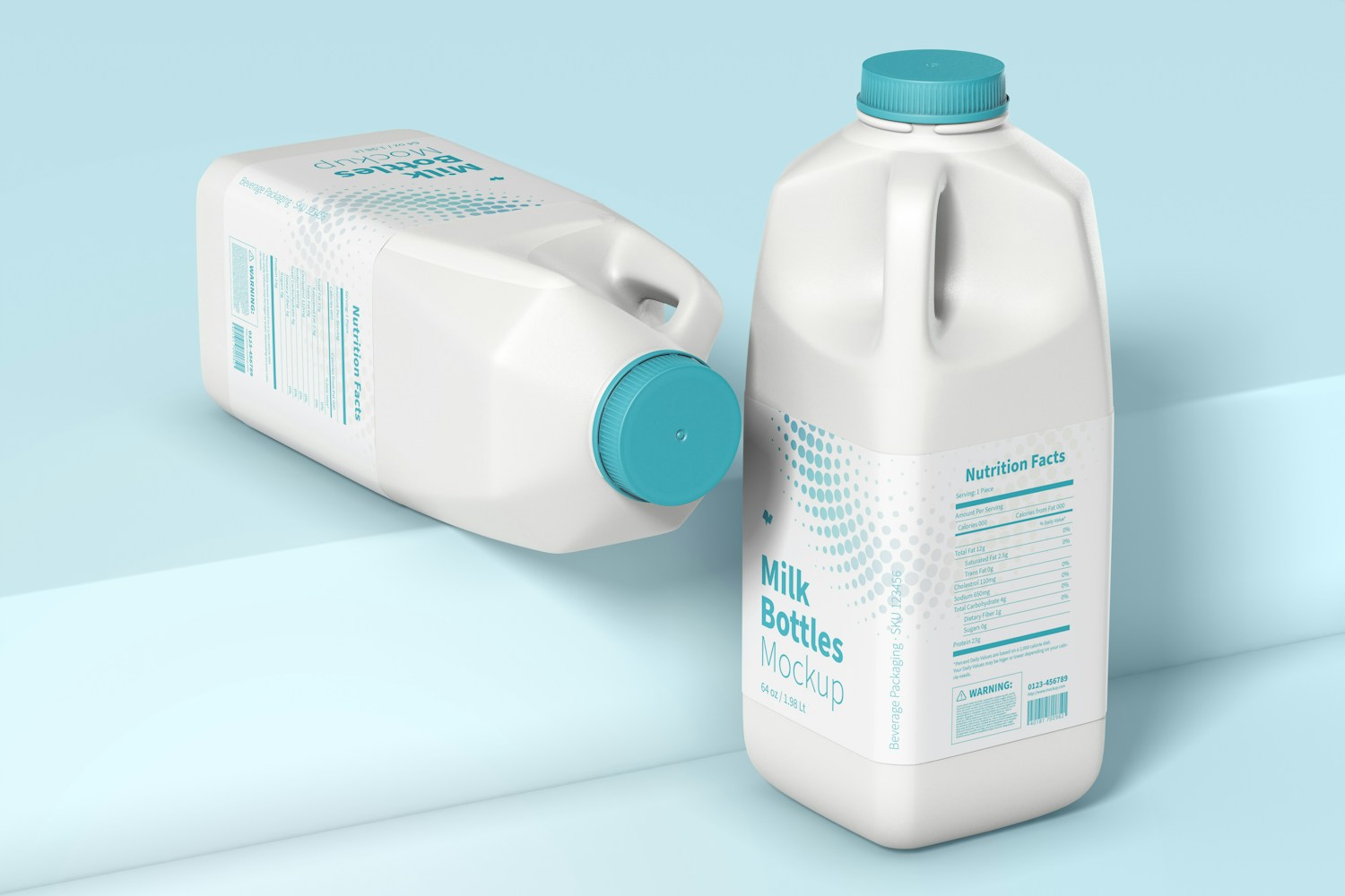 64 oz Milk Bottles Mockup, Perspective View 64 oz Milk Bottles Mockup, Perspective View