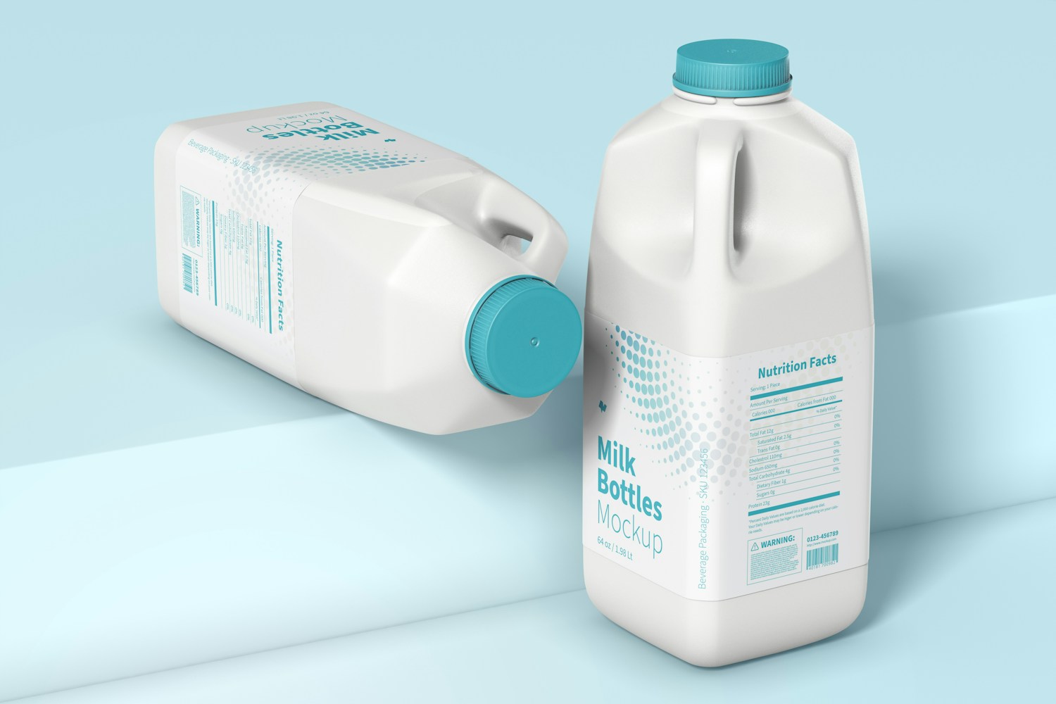 64 oz Milk Bottles Mockup, Perspective View