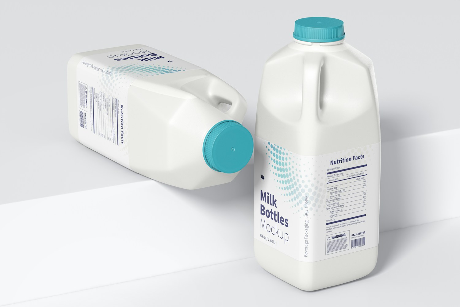 64 oz Milk Bottles Mockup, Perspective View 64 oz Milk Bottles Mockup, Perspective View