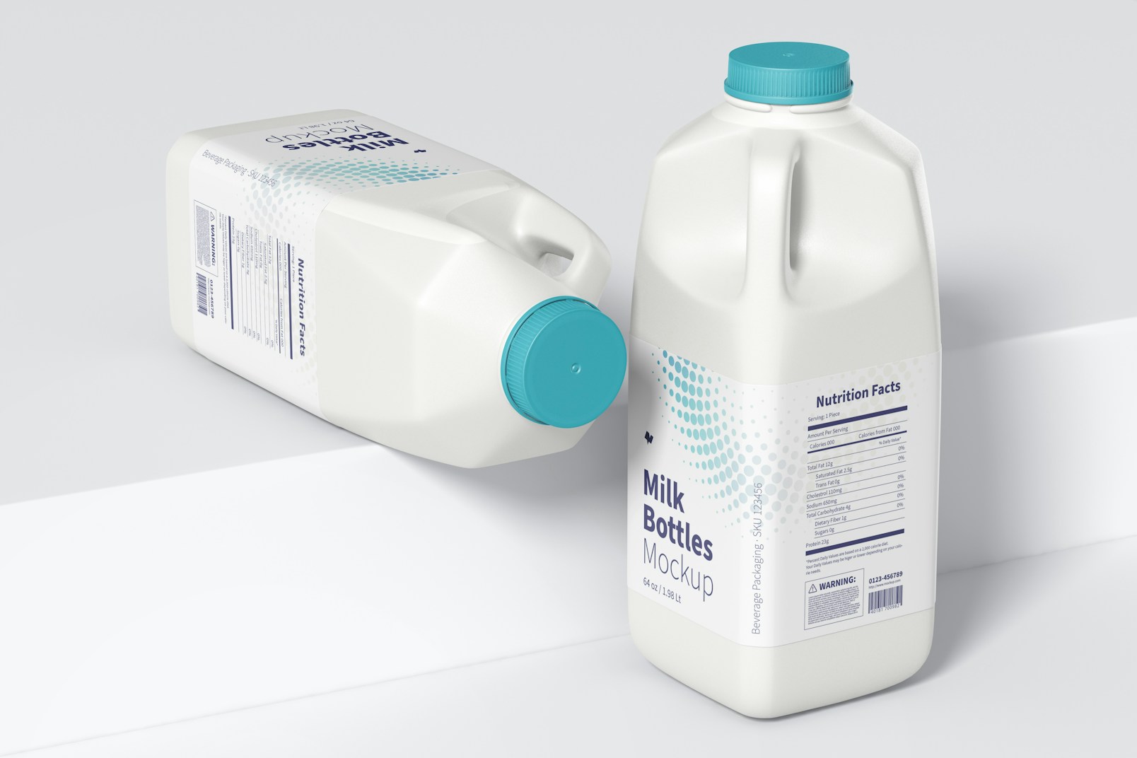 64 oz Milk Bottles Mockup, Perspective View