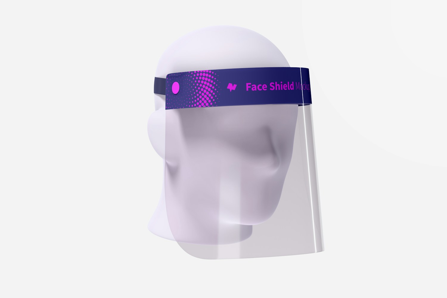 Face Shield with Head Mockup, 3/4 Front Left View