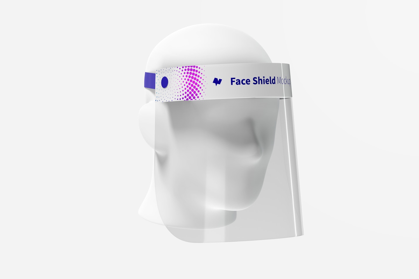 Maqueta de Protector Facial con Cabeza, 3/4 Vista Frontal Izquierda
