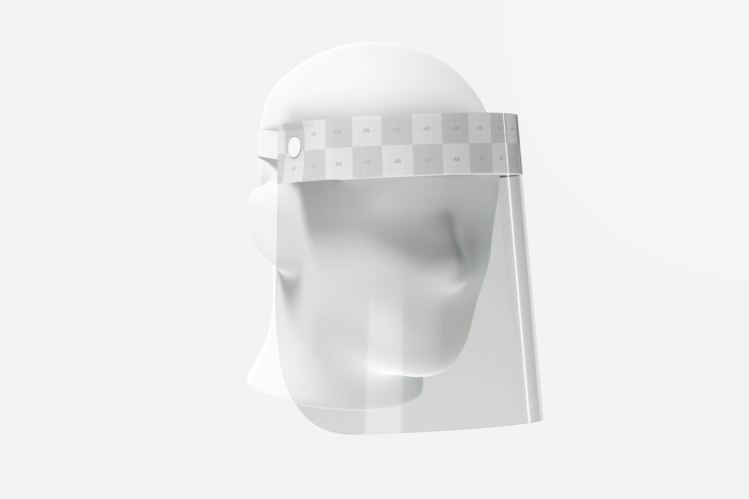 Maqueta de Protector Facial con Cabeza, 3/4 Vista Frontal Izquierda