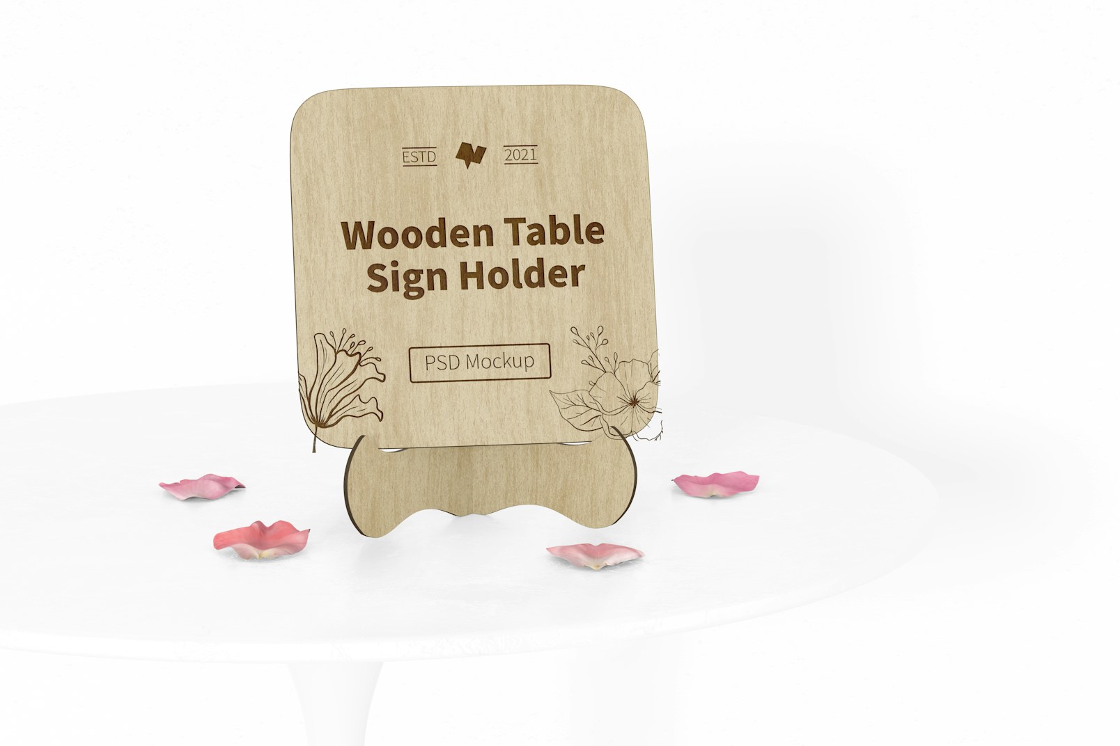 Wooden Table Sign Holder Mockup