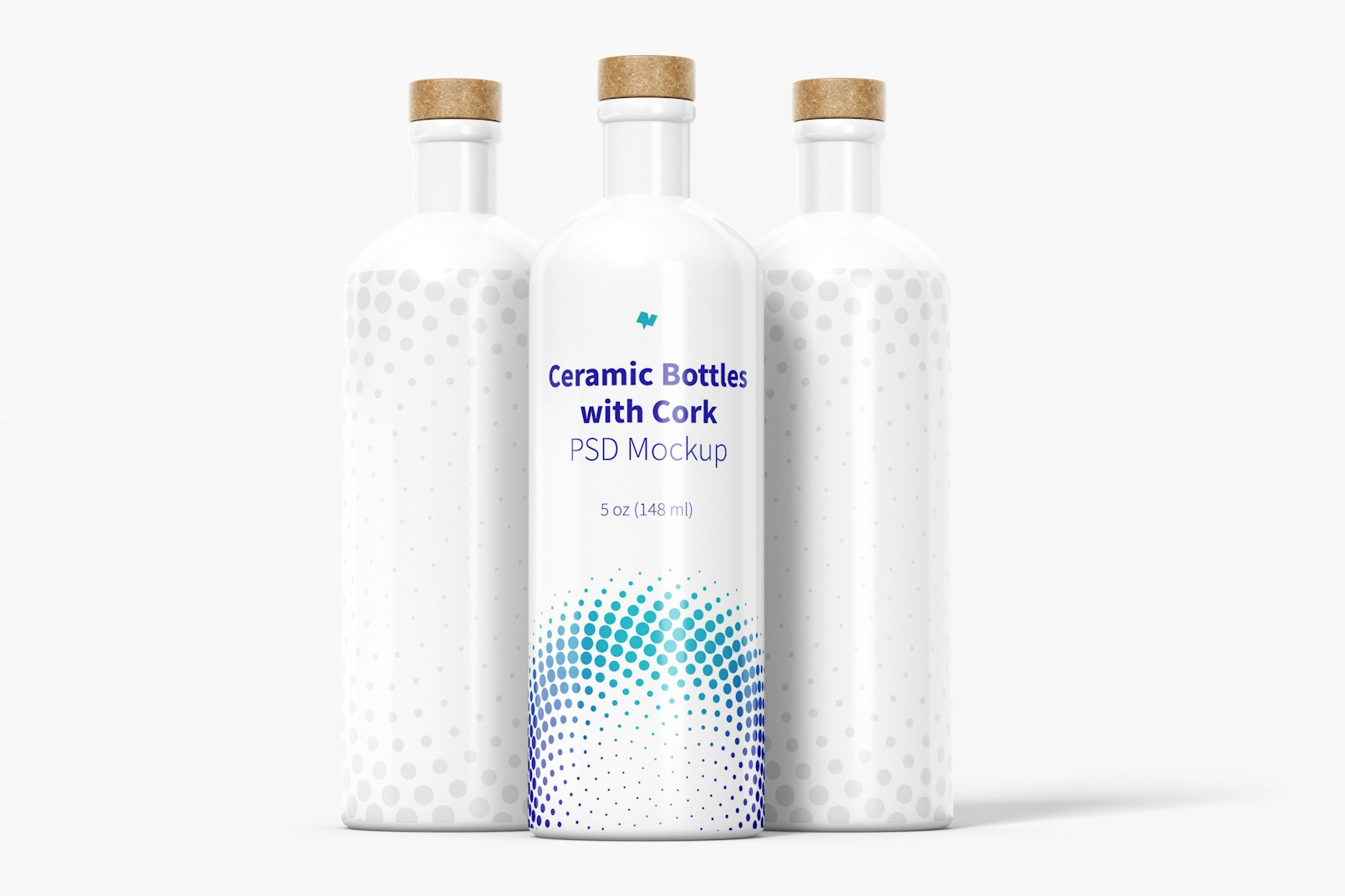 Ceramic Bottles with Cork Mockup, Front View