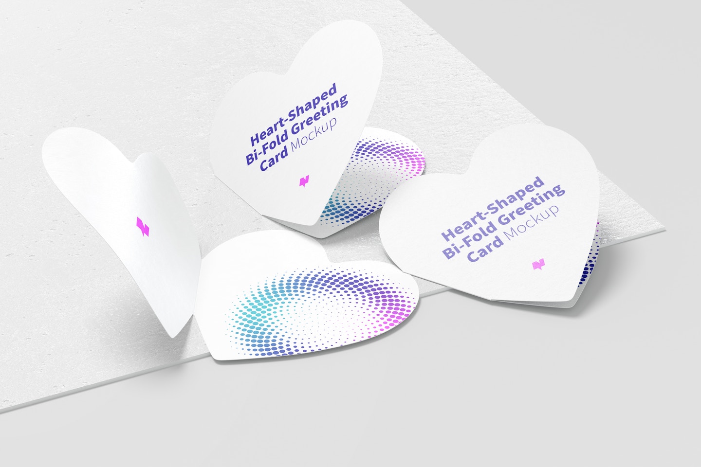 Heart-Shaped Bi-Fold Greeting Cards Mockup