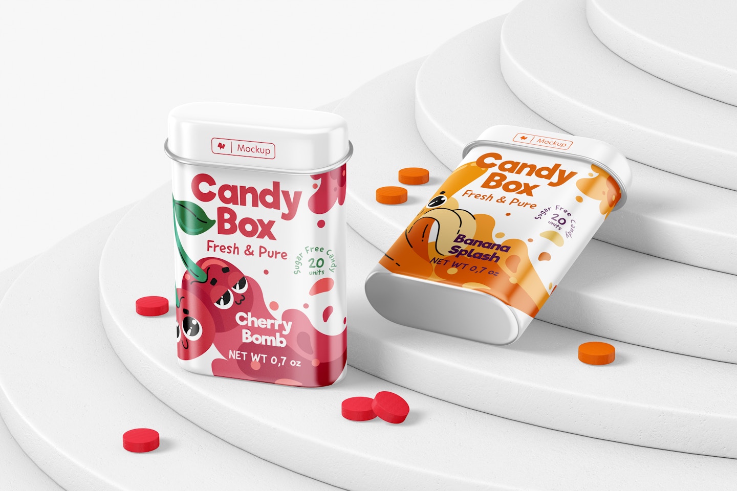 Metallic Candy Boxes Mockup, Standing and Dropped