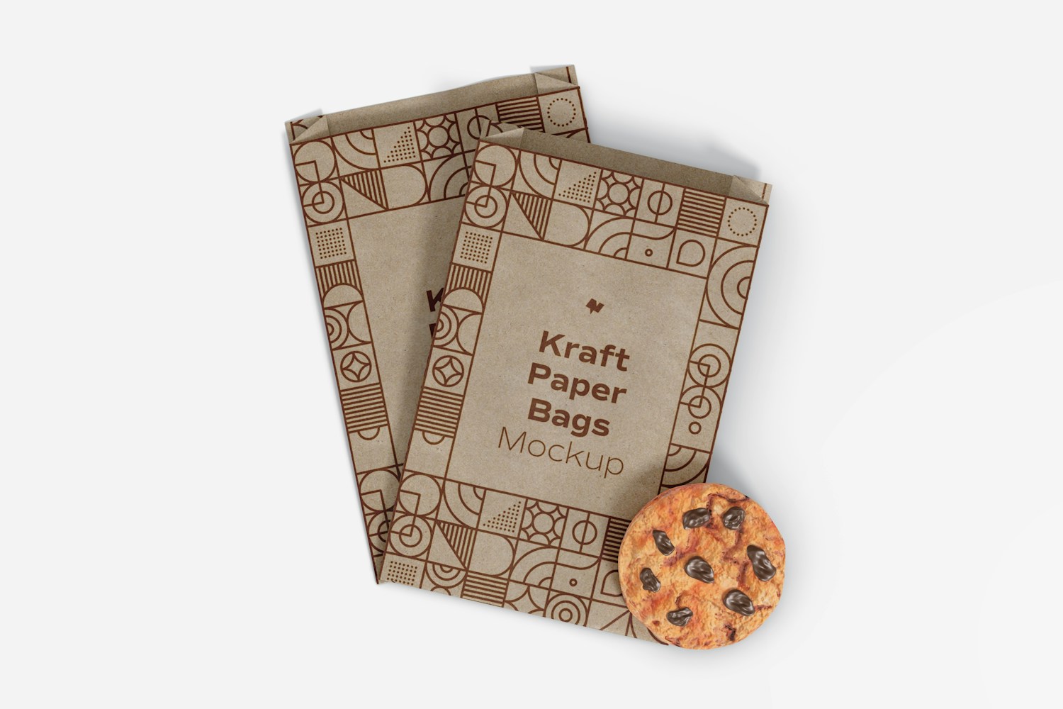 Kraft Paper Bags With Cookie Mockup, Top View