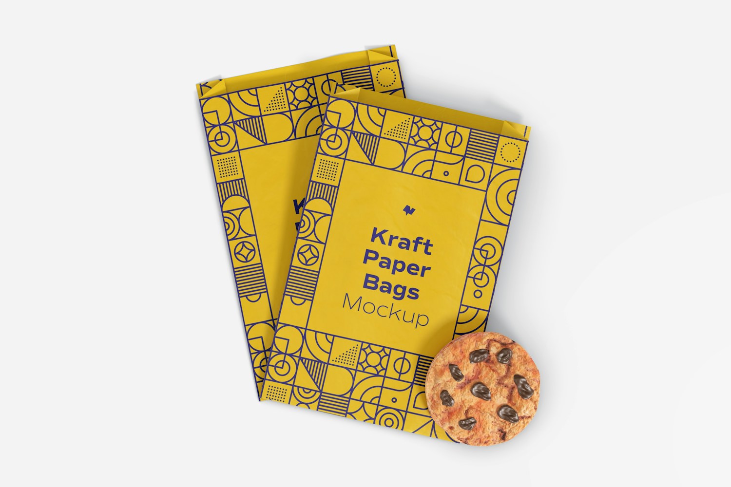 Kraft Paper Bags With Cookie Mockup, Top View Kraft Paper Bags With Cookie Mockup, Top View