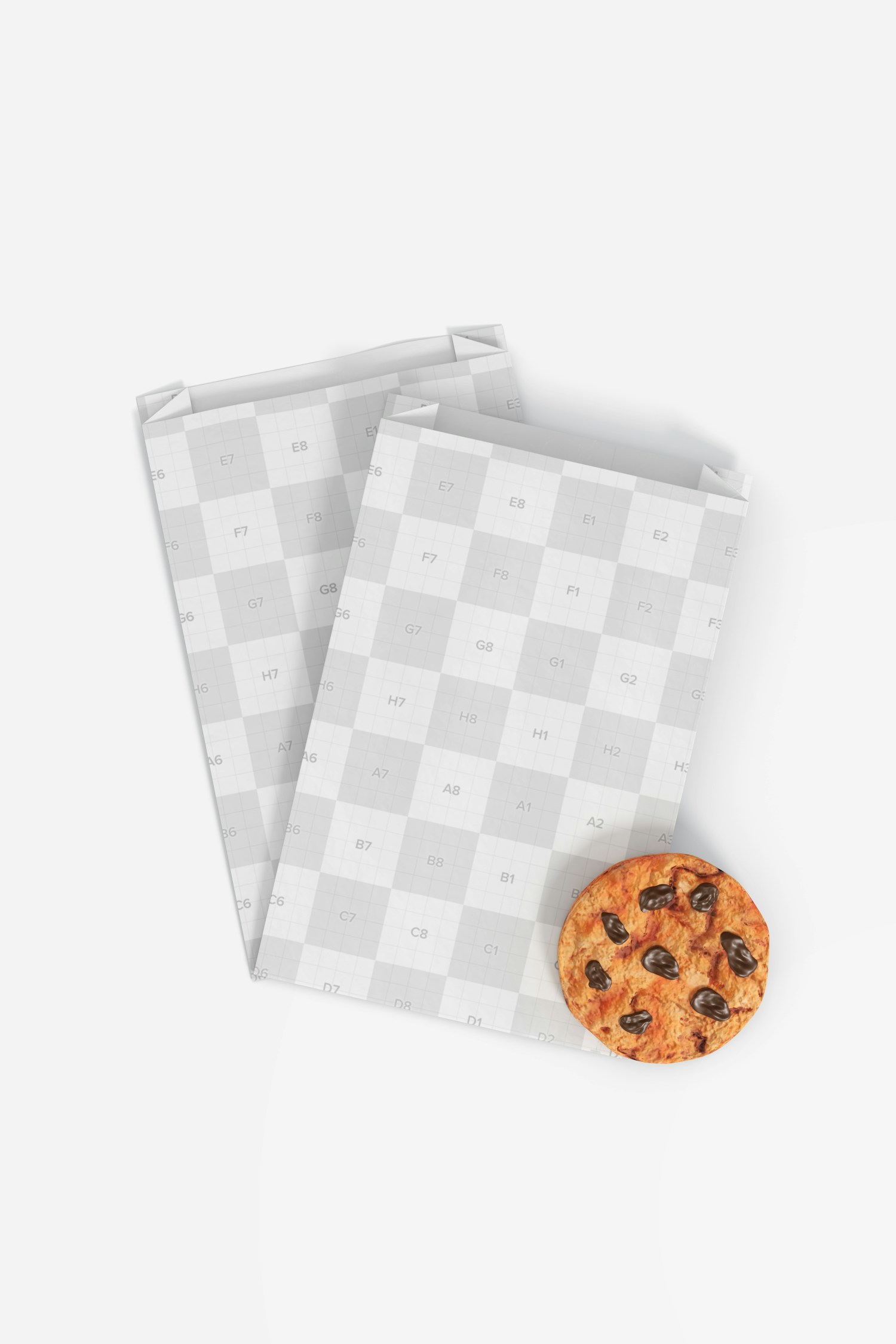 Kraft Paper Bags With Cookie Mockup, Top View Kraft Paper Bags With Cookie Mockup, Top View