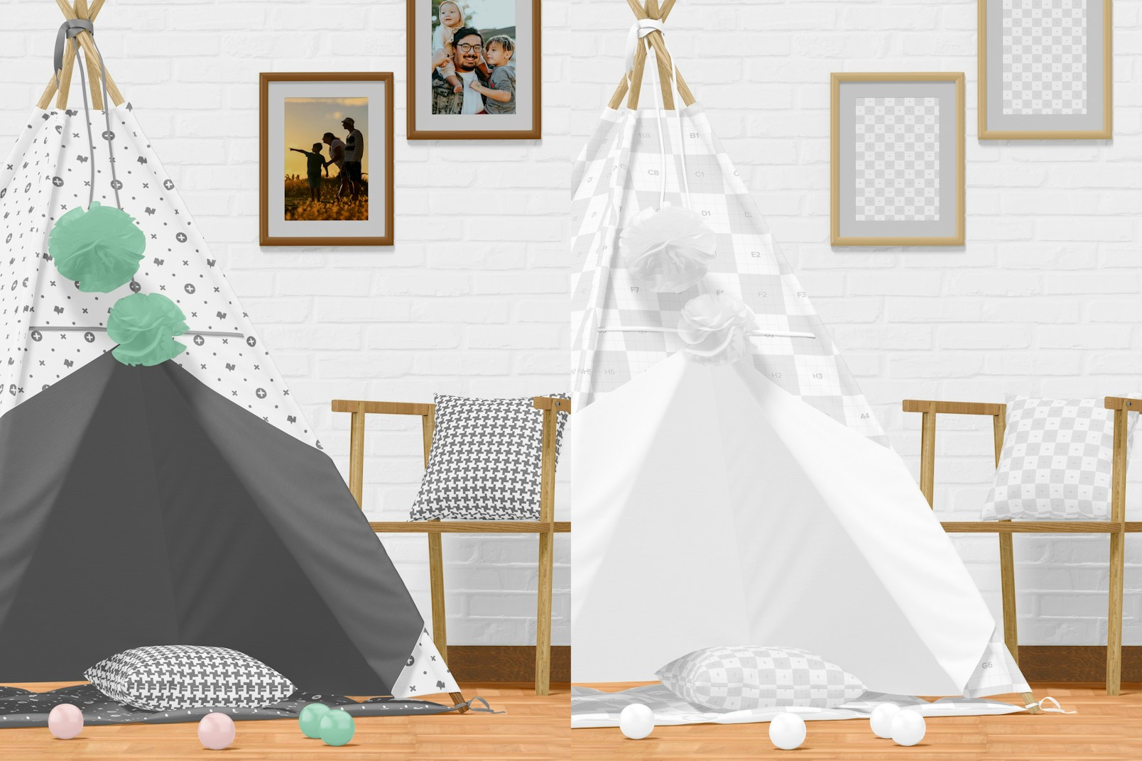 Children Teepee Tent Mockup, Right View