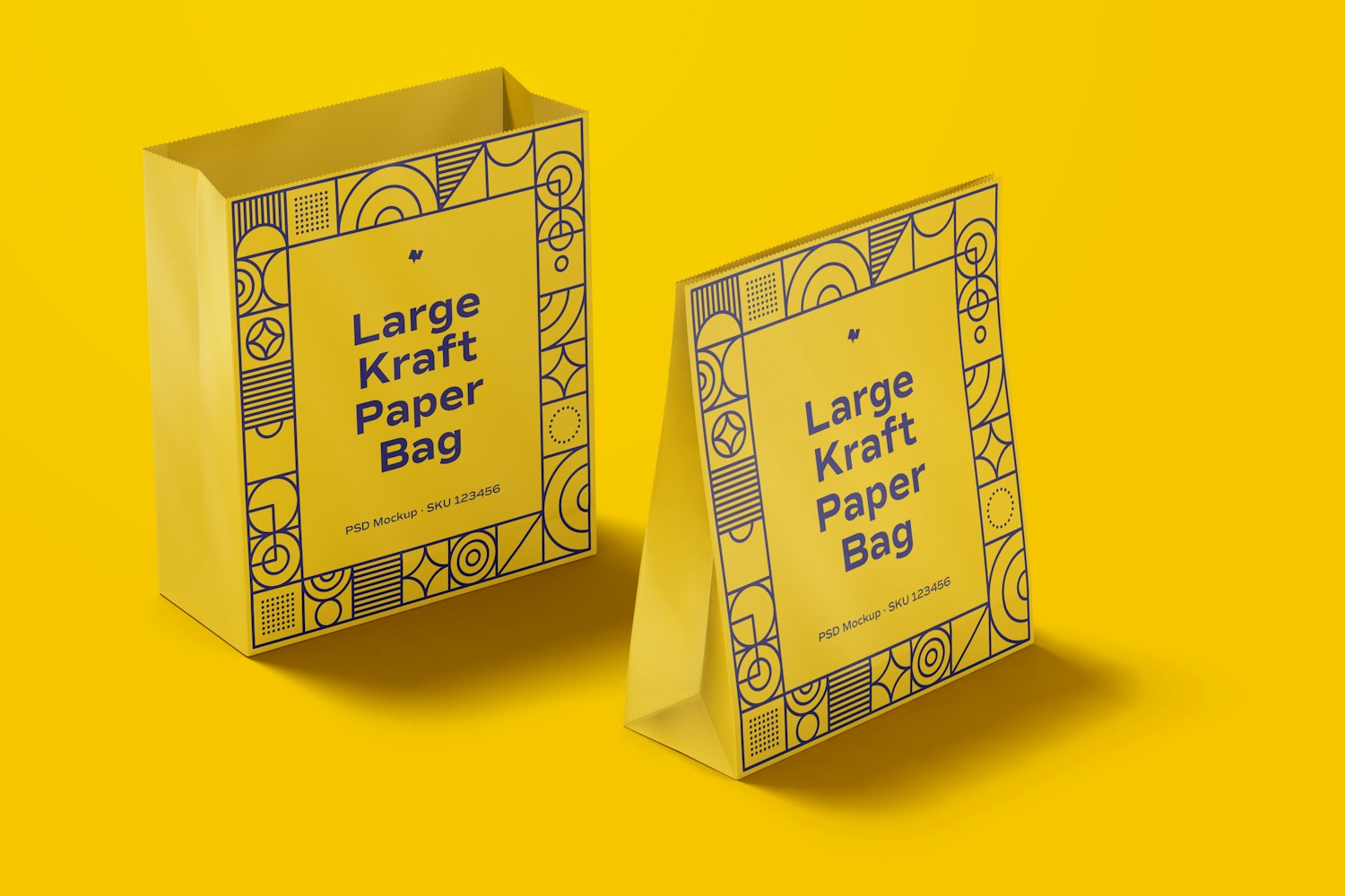 Large Kraft Paper Bags Mockup, Opened and Closed