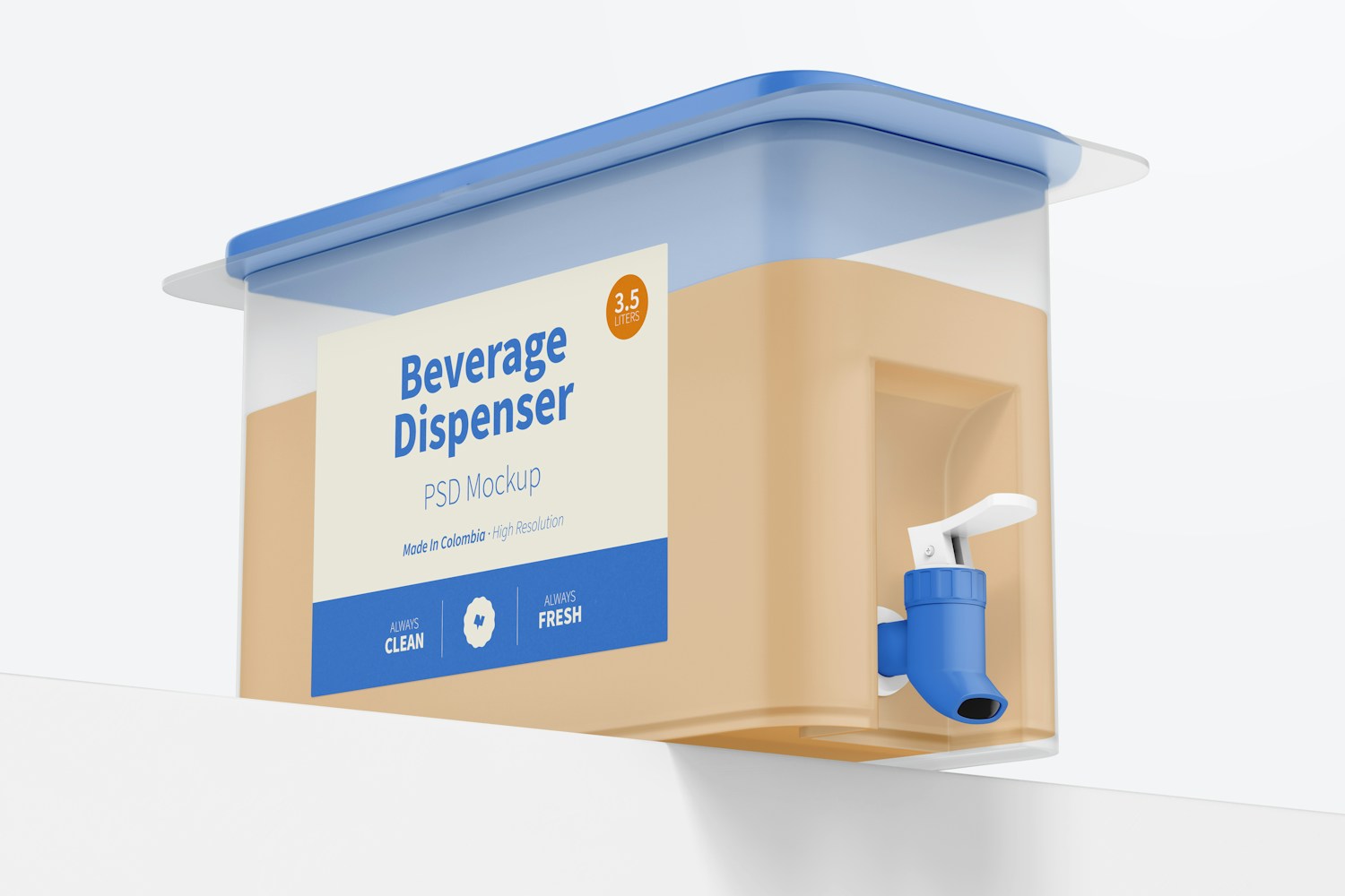 Beverage Dispenser with Tap Mockup, Low Angle View