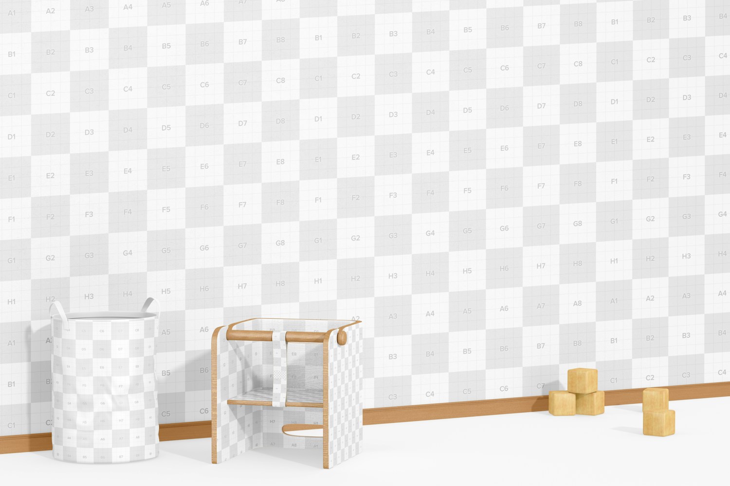 Baby Room Wall Mockup, Perspective View