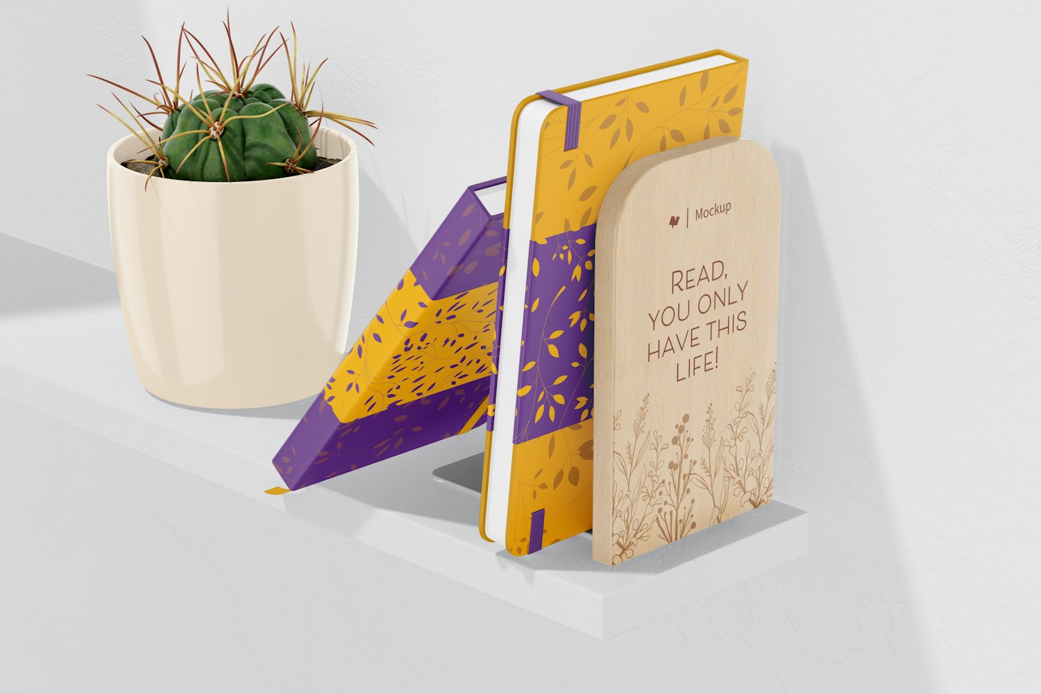 Wood Bookend Mockup, Perspective