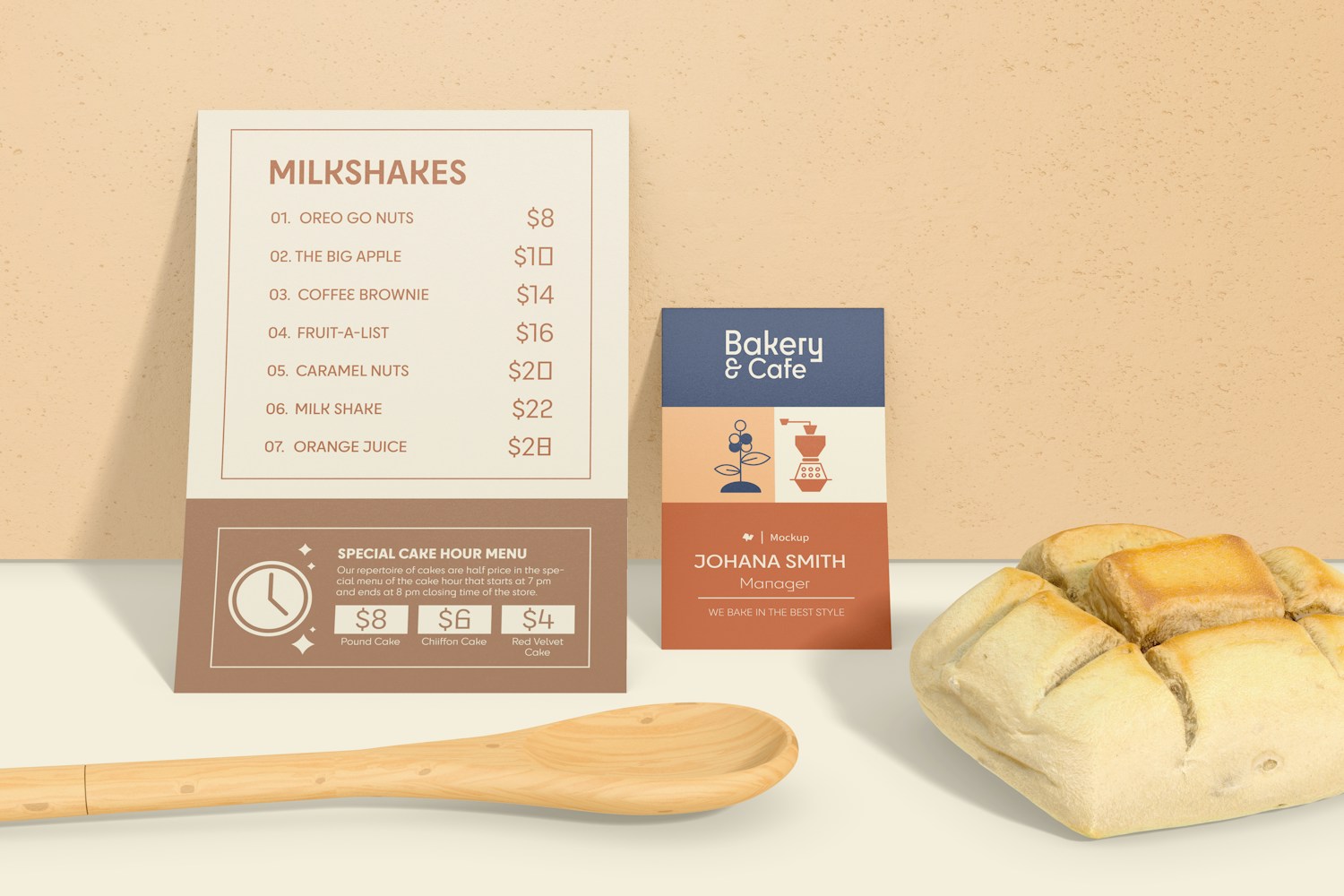 Bakery Presentation Cards Mockup, Front View
