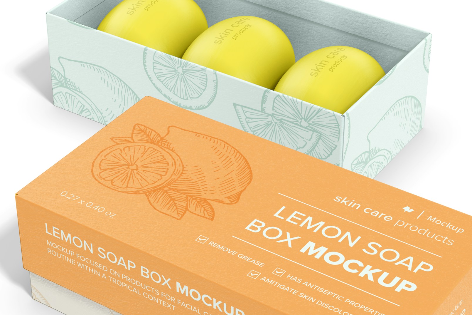 Lemon Soap Boxes Mockup, Close Up