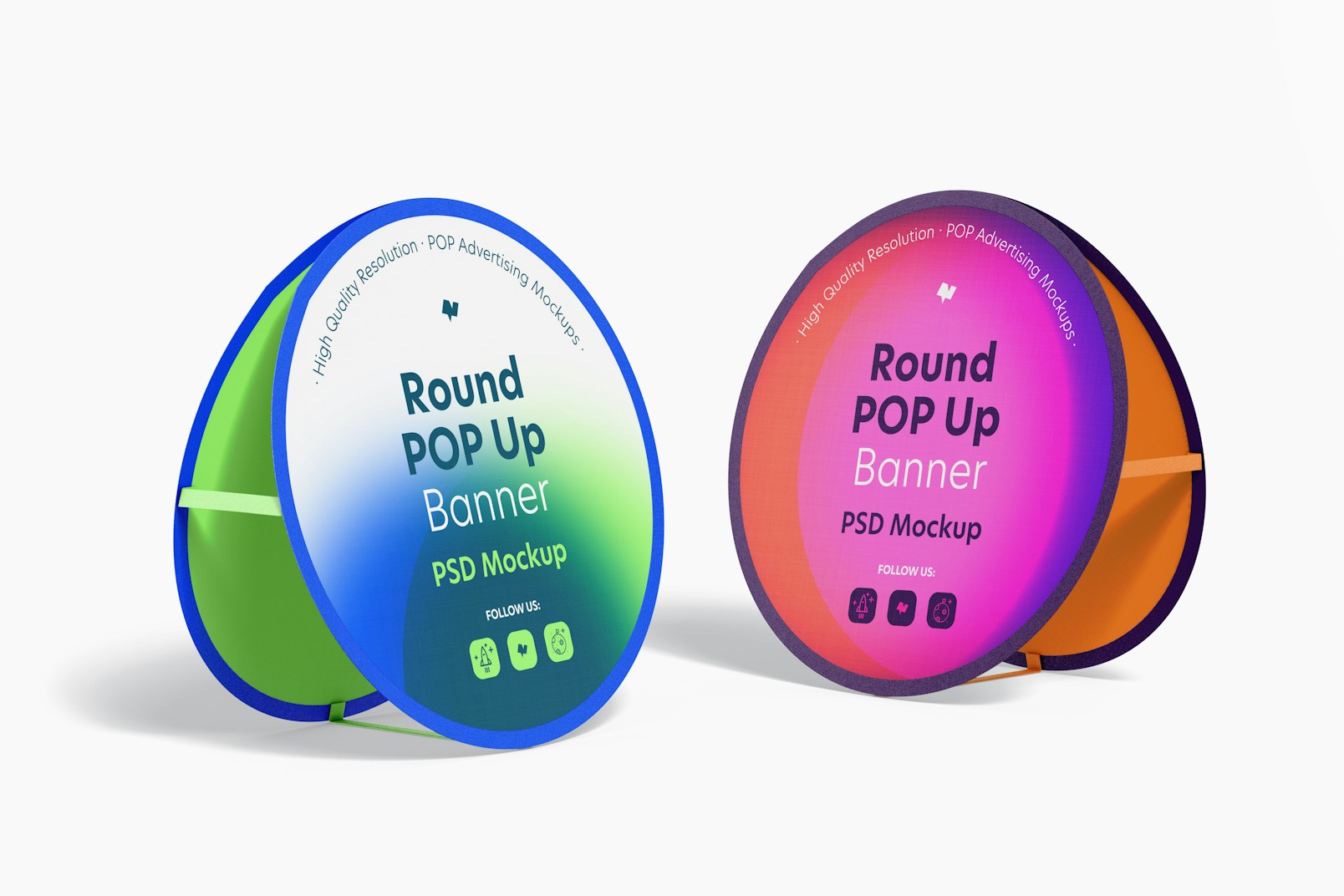 Round Pop Up Banners Mockup, Perspective