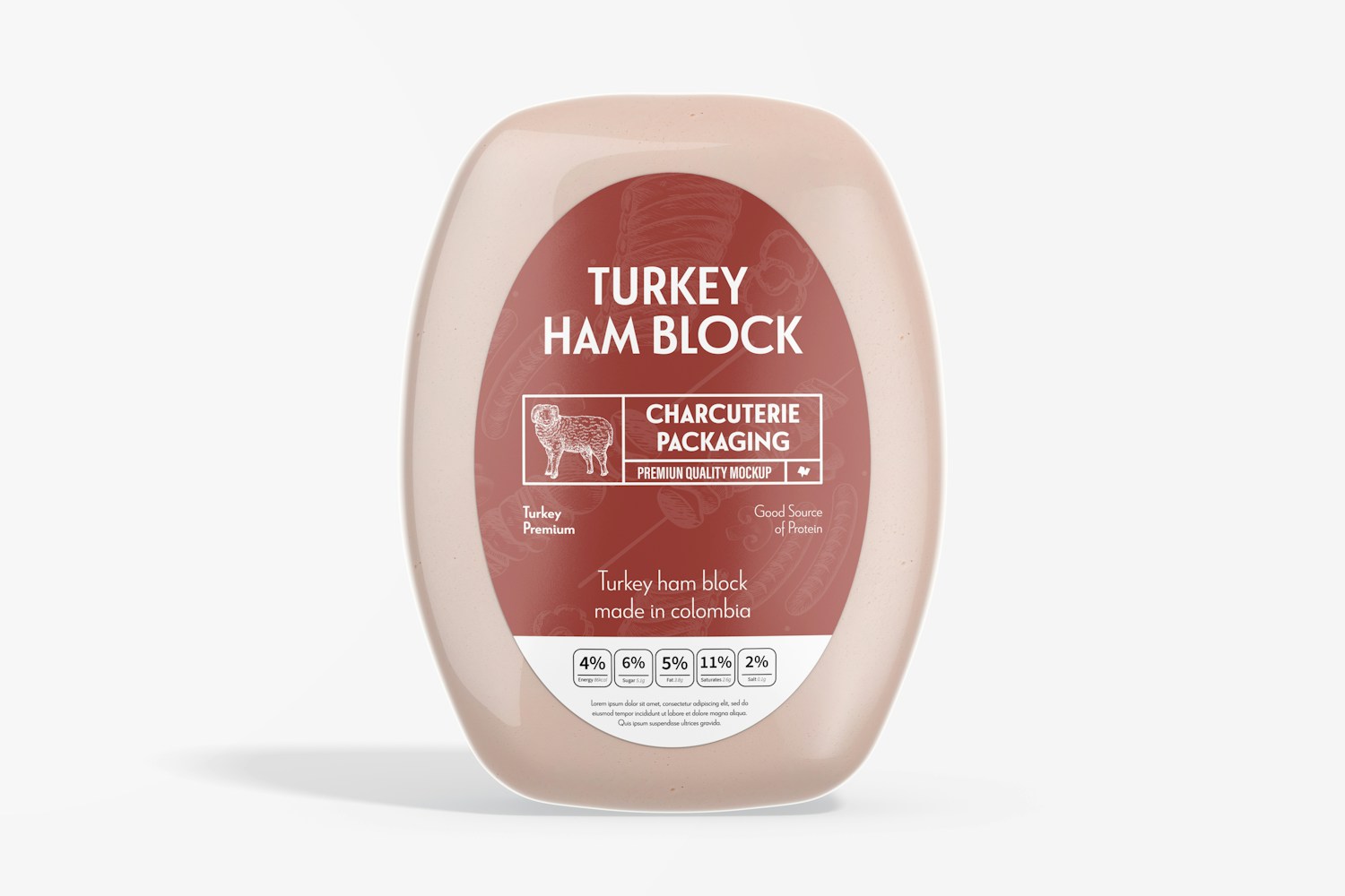Turkey Ham Block Mockup, Front View