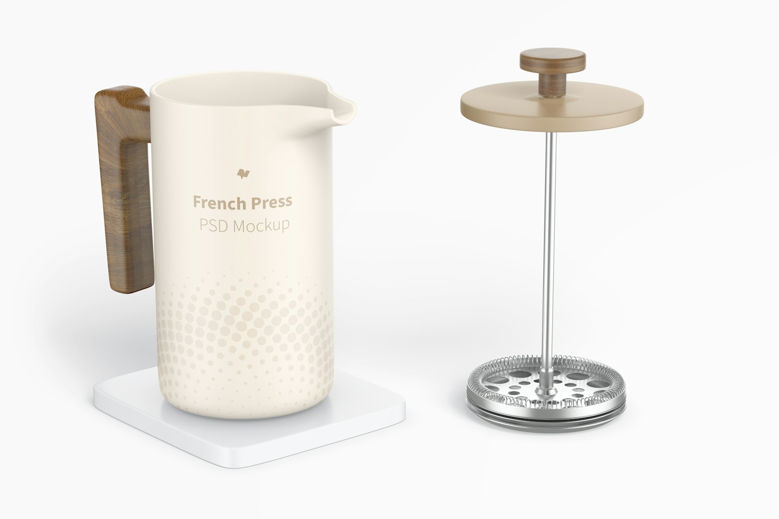 French Press Coffee Maker Mockup, Opened