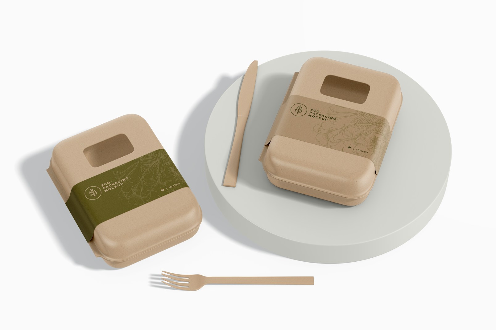 Compostable Food Containers with Window Mockup, on Podium