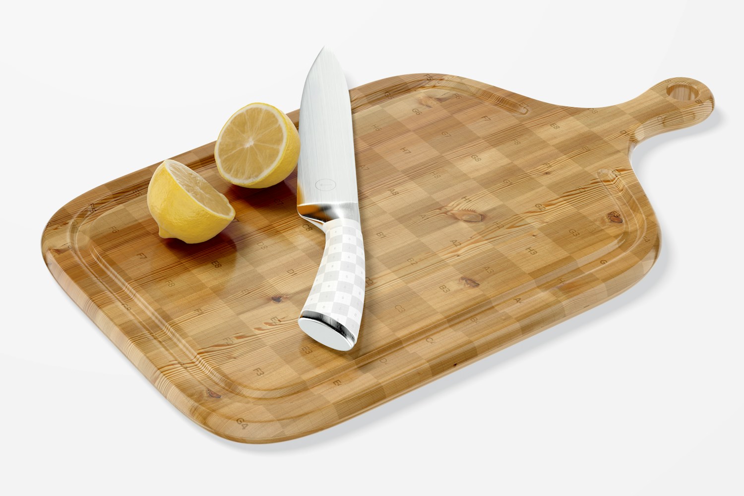 Wood Cutting Board with Handle Mockup, Perspective