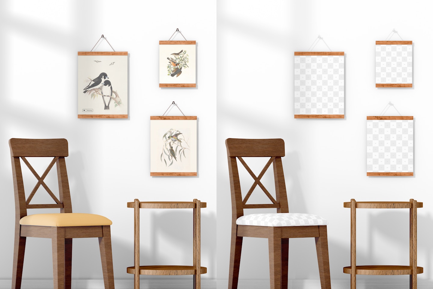 3:4 Wooden Frame Poster Hanger Set with Furniture Mockup