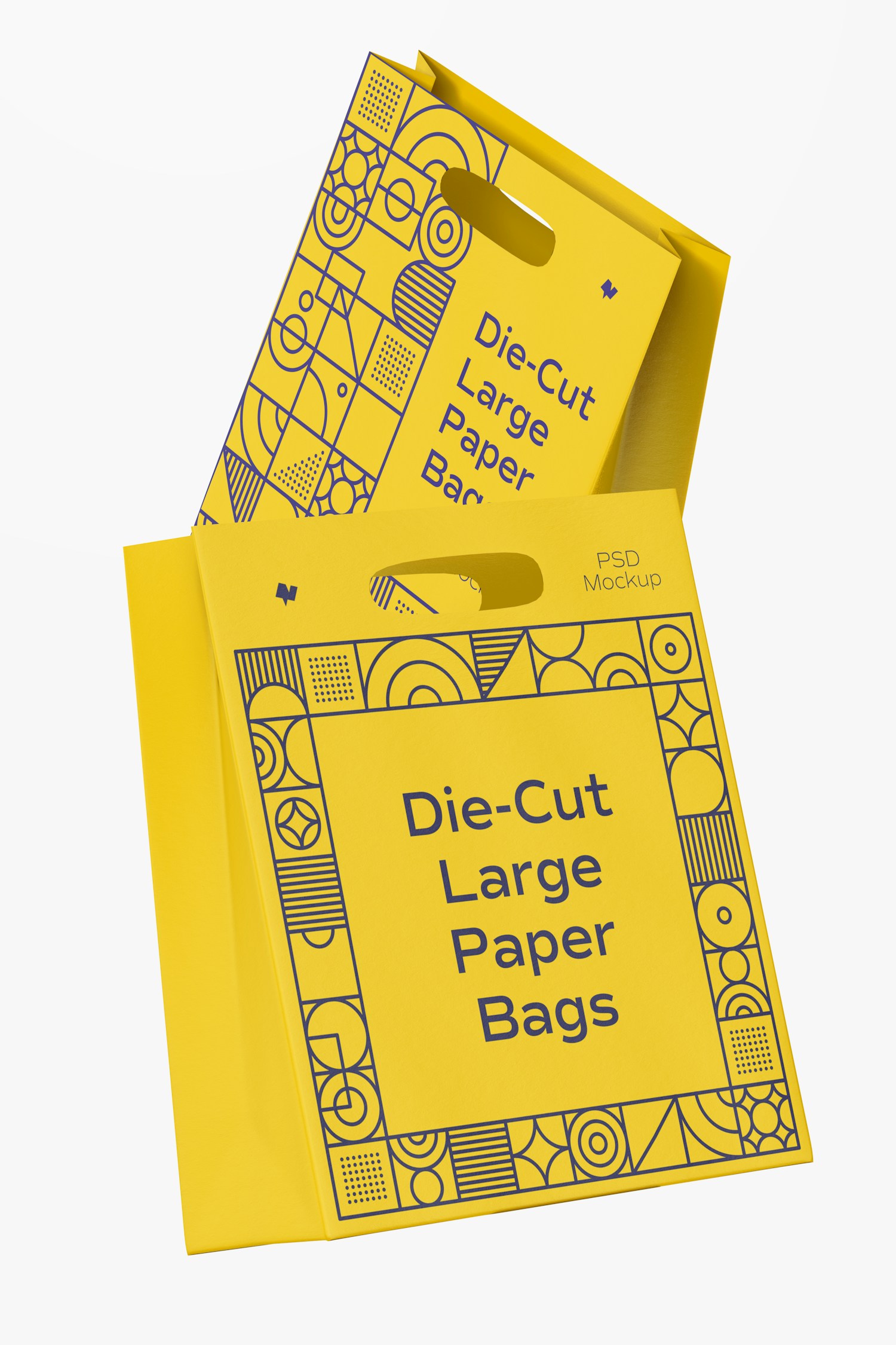 Die-Cut Large Paper Bags Mockup, Floating
