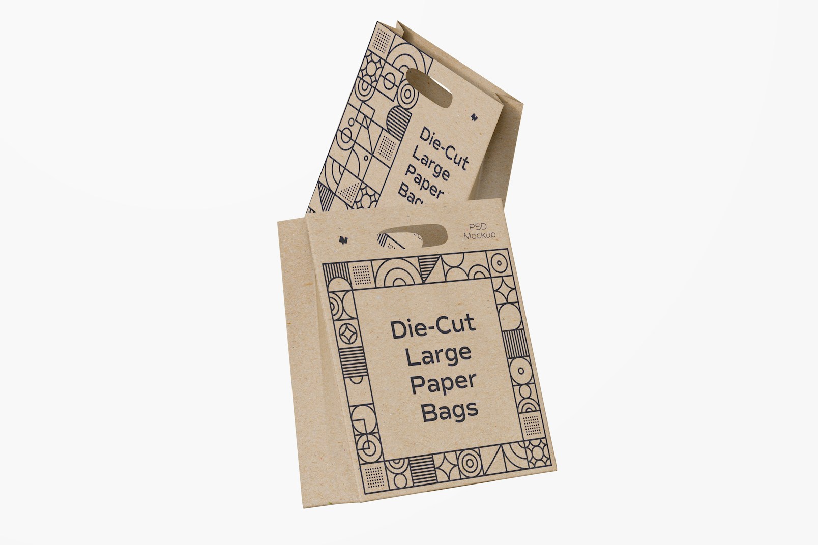 Die-Cut Large Paper Bags Mockup, Floating