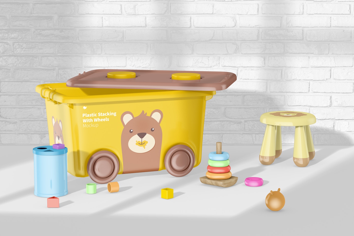 Plastic Stacking Bin with Wheels Mockup, Perspective