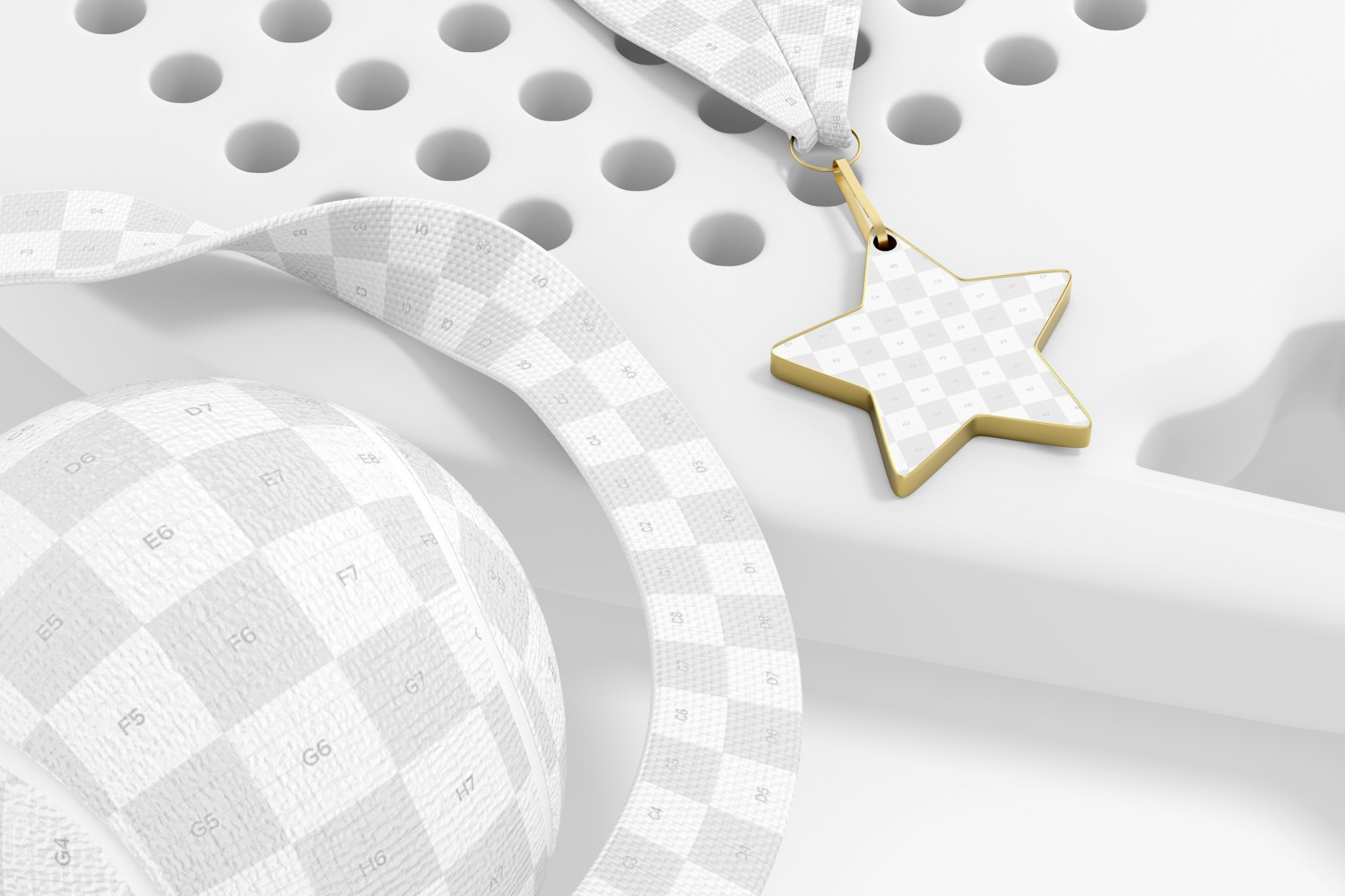 Star Competition Medal with Ribbon Mockup, Right View Star Competition Medal with Ribbon Mockup, Right View