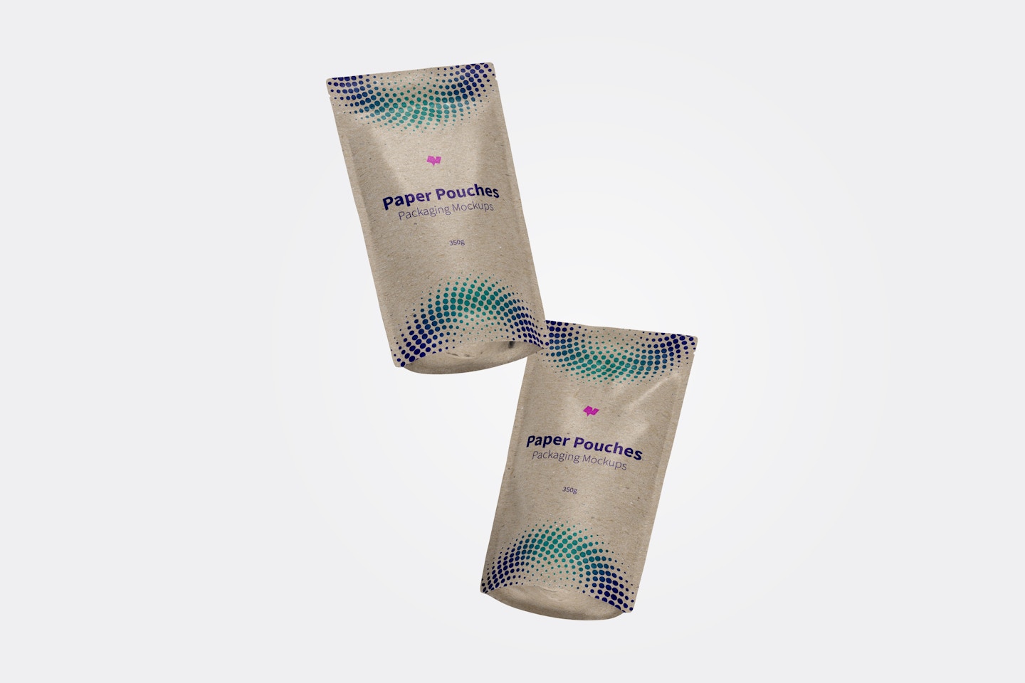 Paper Pouches Packaging Mockup, Floating