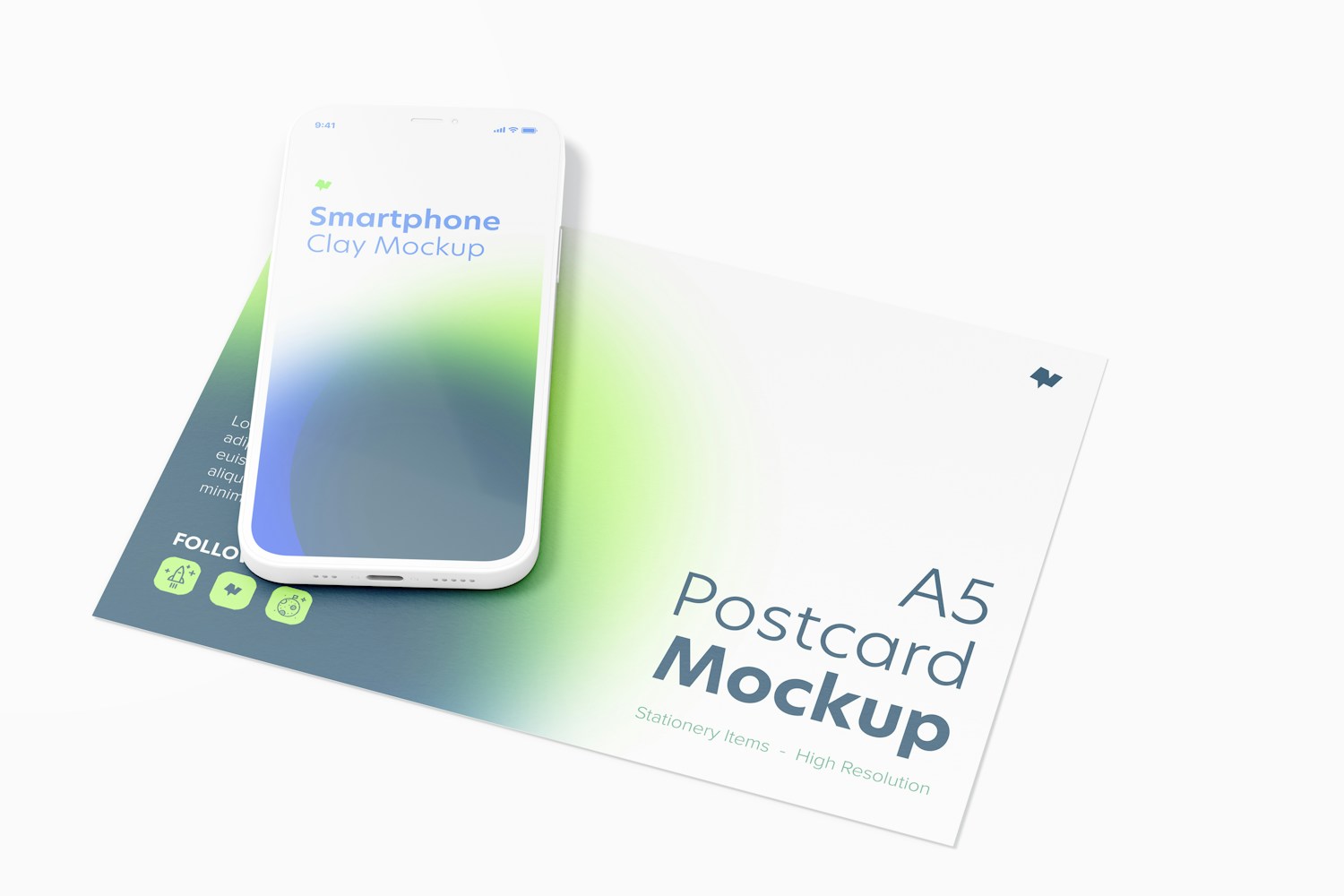 A5 Postcard with iPhone Mockup, Perspective