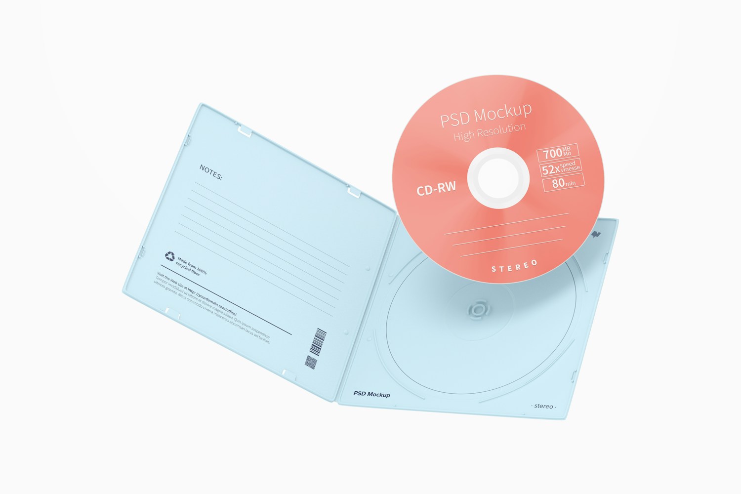 Squared Plastic CD Case Mockup, Floating