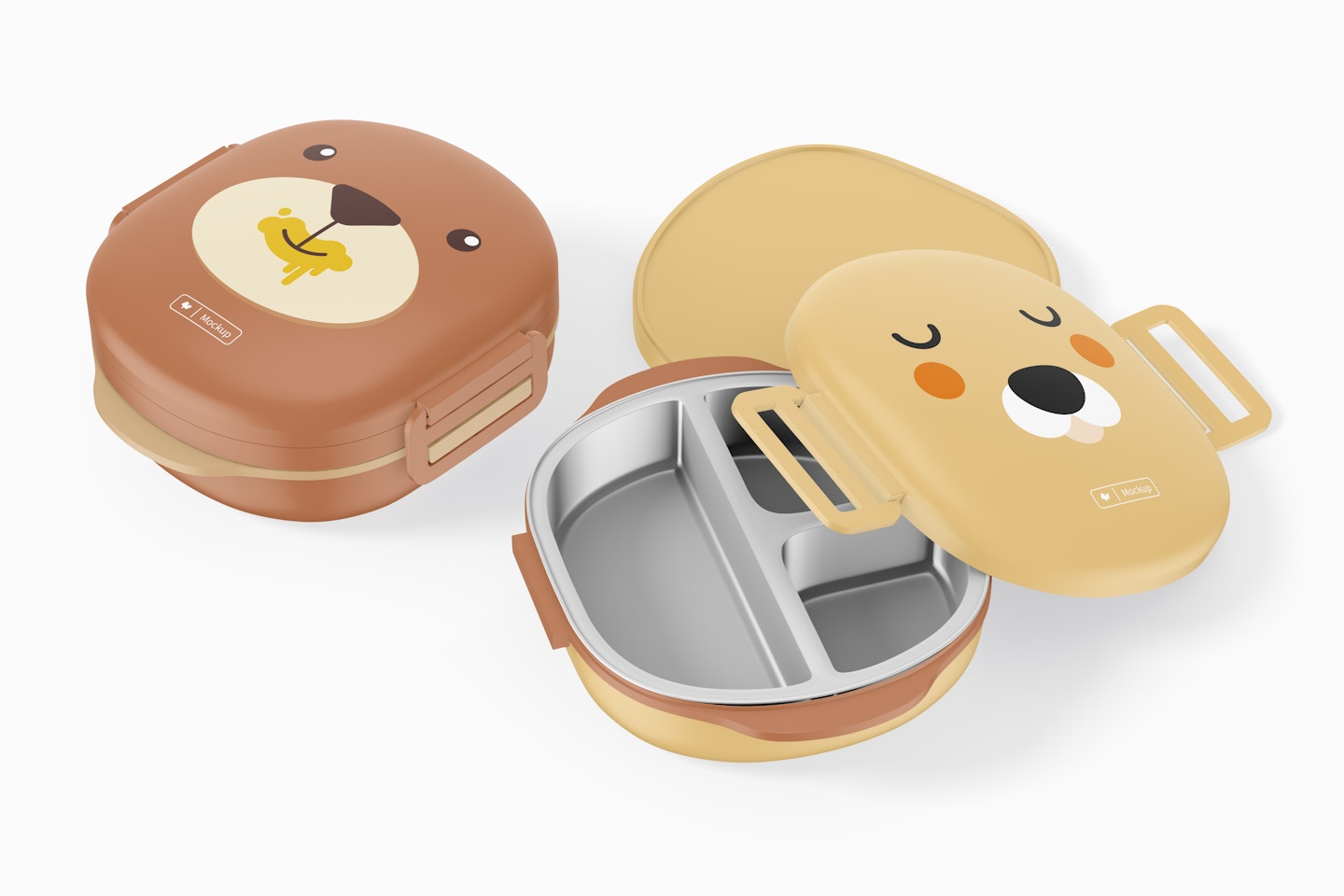 Round Lunch Boxes Mockup, Opened and Closed