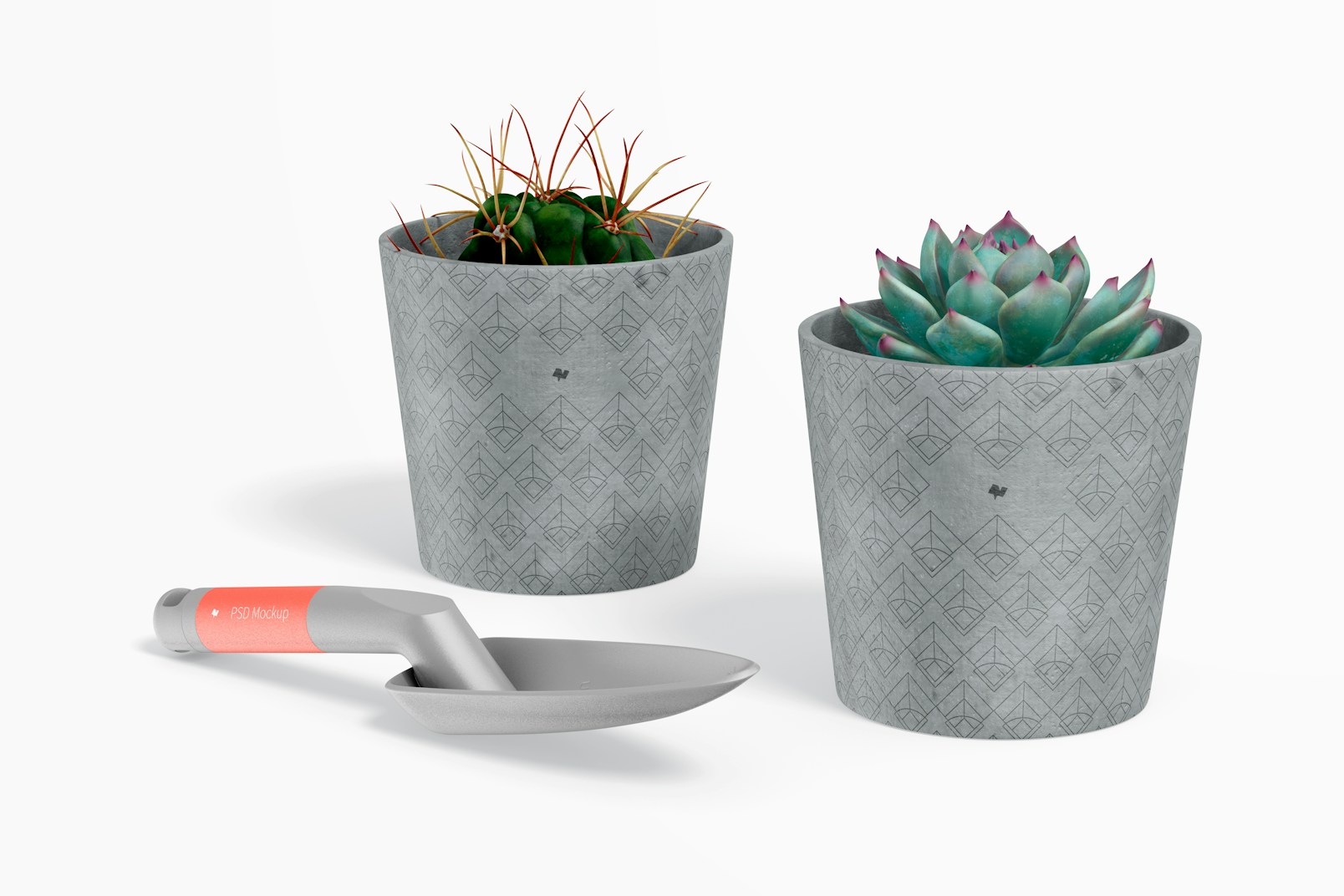 Cement Pots with Shovel Mockup